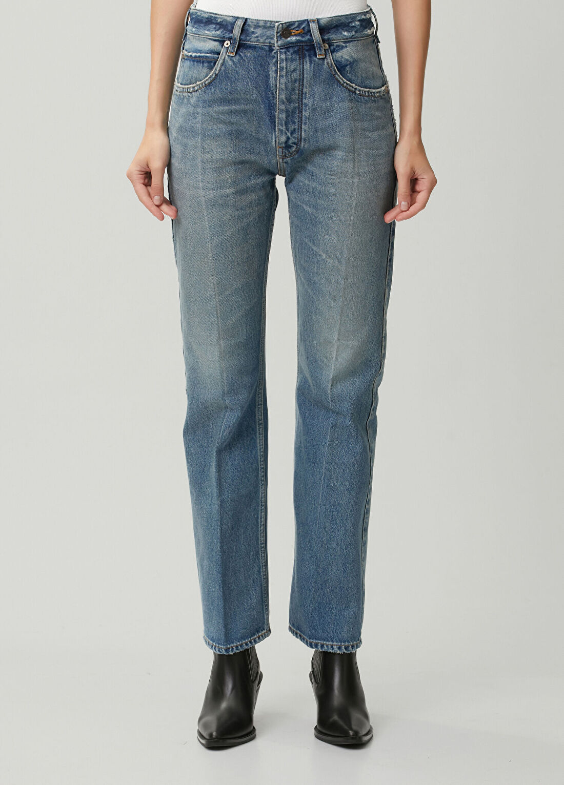 Balenciaga Mavi Straight Leg Jean Pantolon görsel 3
