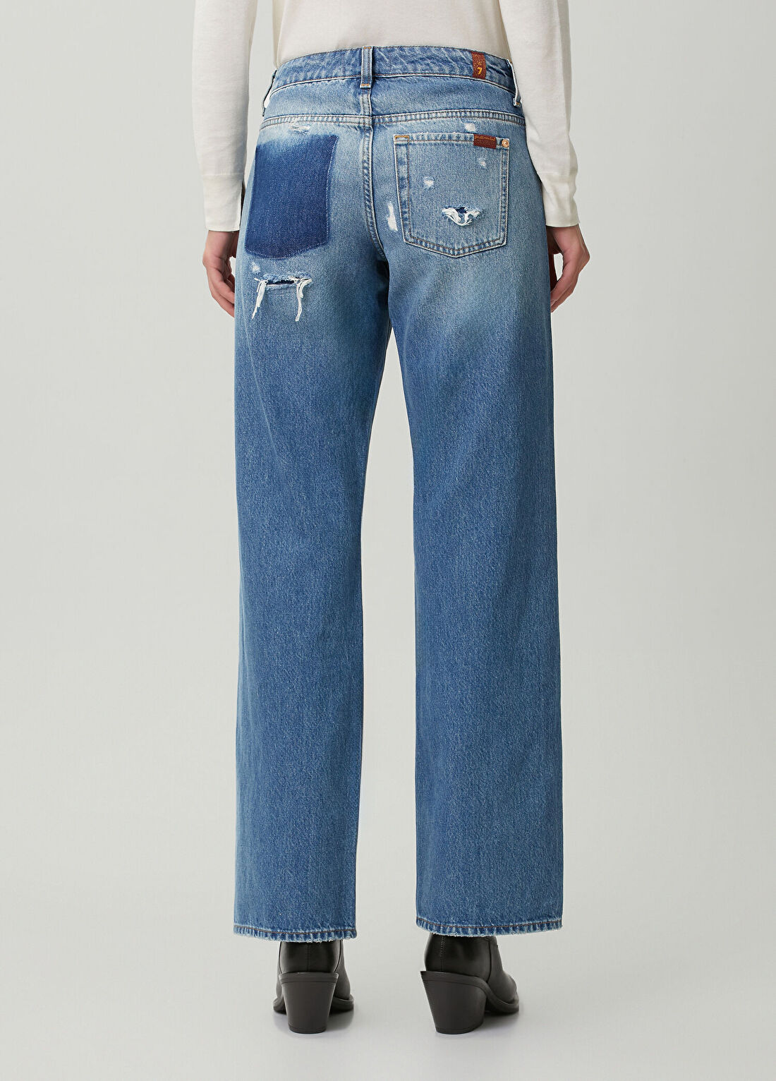 7 For All Mankind Mavi Straight Leg Jean Pantolon görsel 4