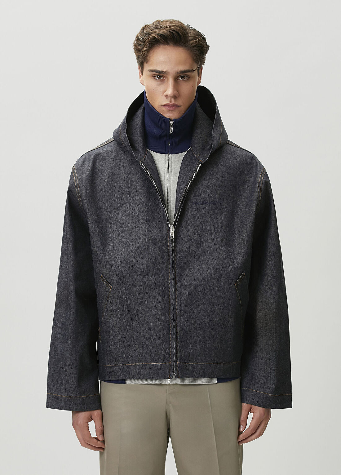 Balenciaga Gri Kapüşonlu Denim Ceket