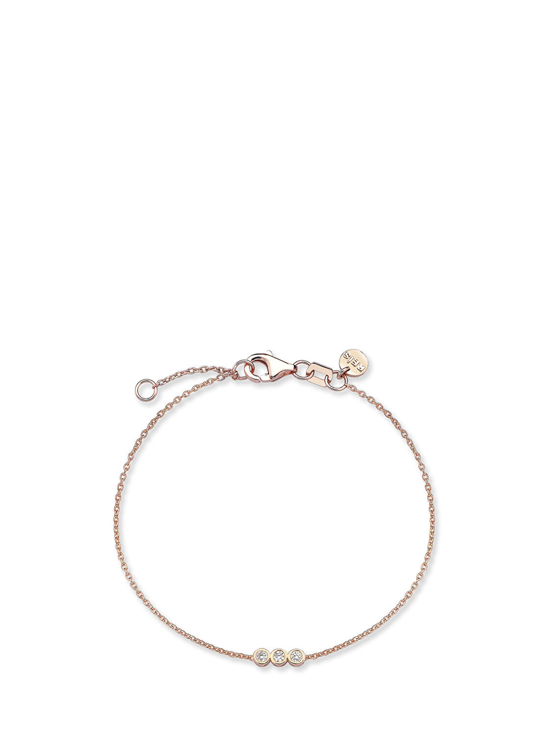 Reis Kuyumculuk Mini Üç Pırlanta Taşlı 14 Ayar Rose Gold Kadın Bileklik
