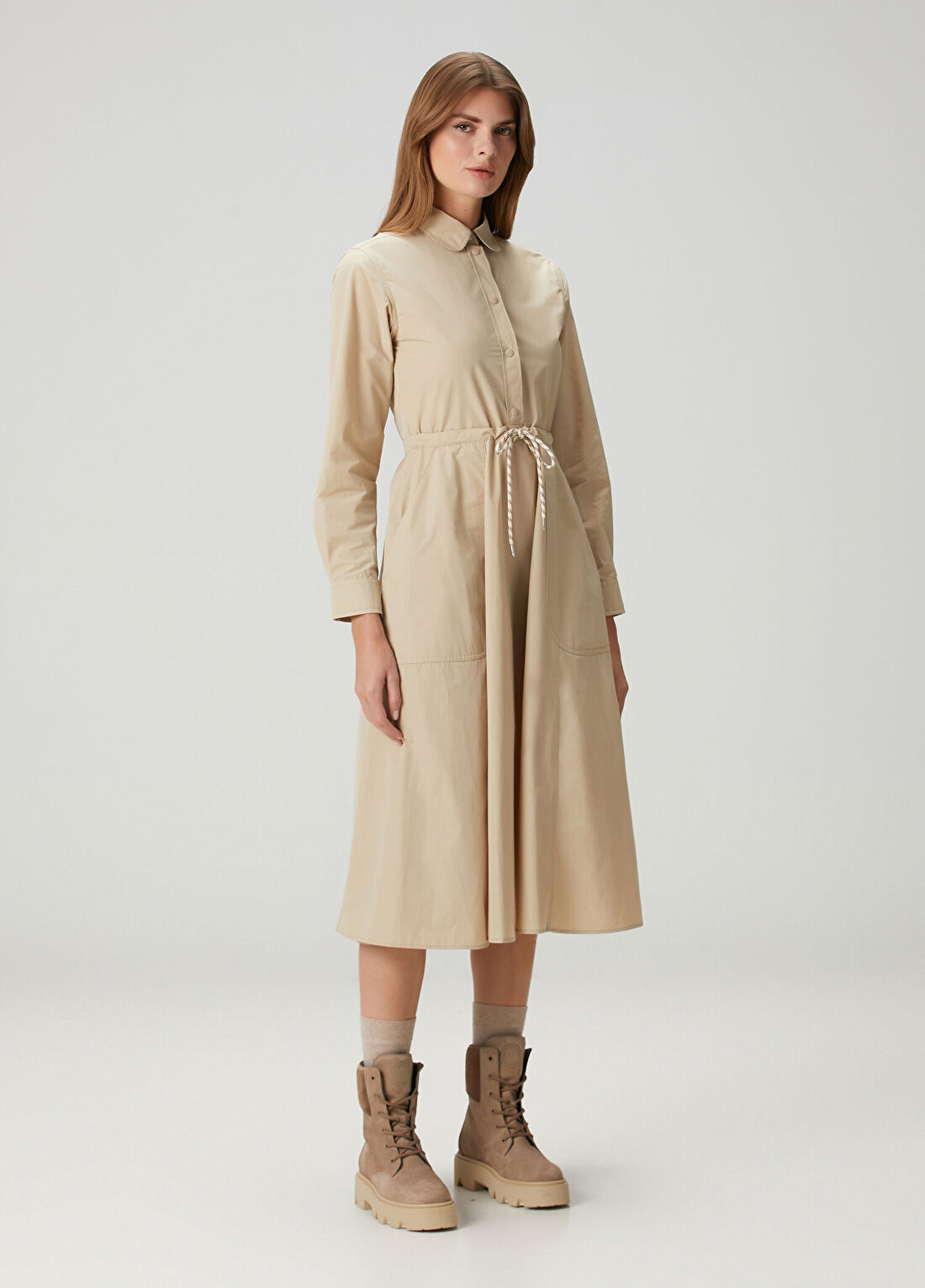 Moncler Bej Midi Poplin Gömlek Elbise görsel 2