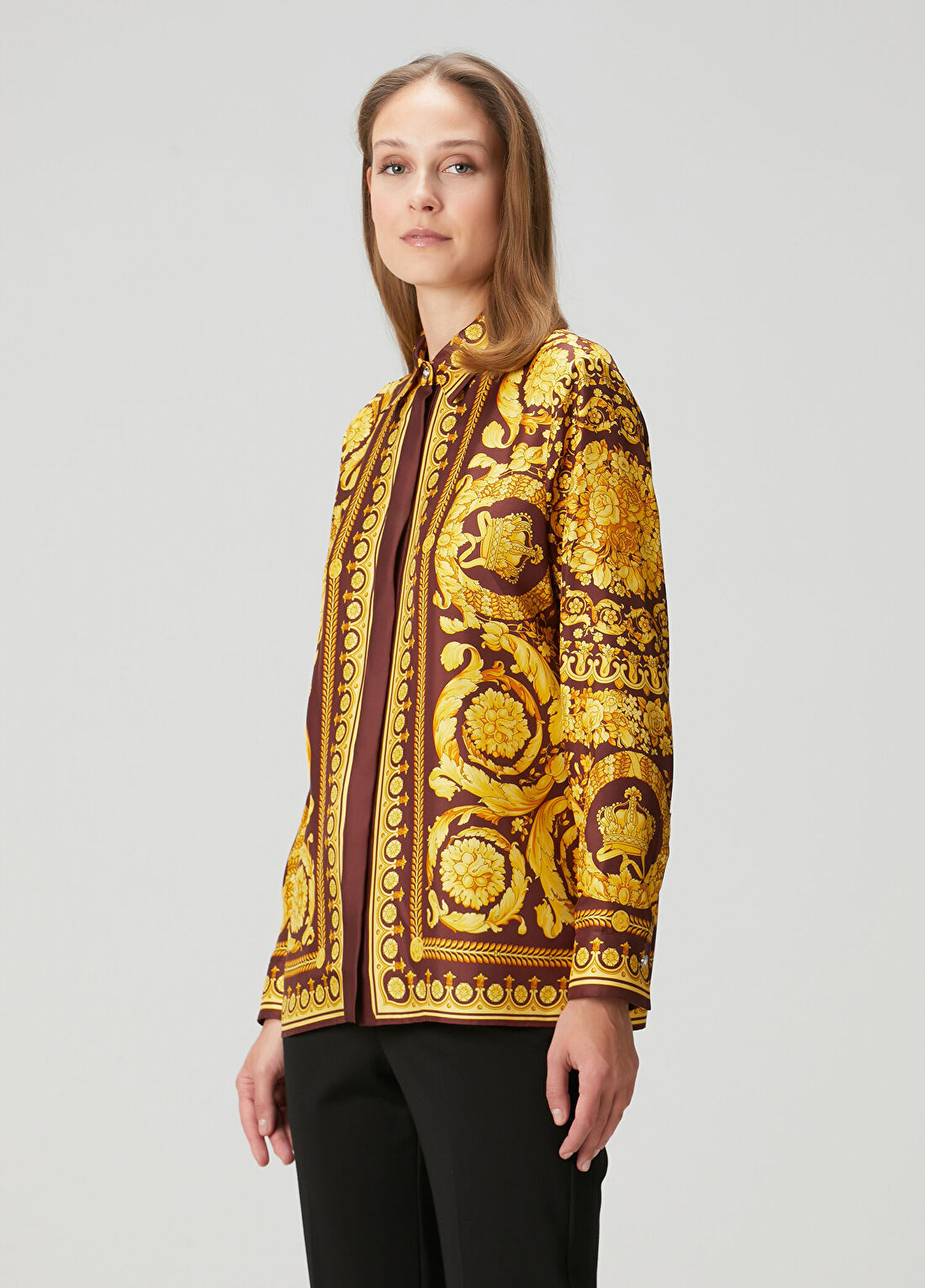 Versace Bordo Gold Twill İpek Gömlek görsel 3