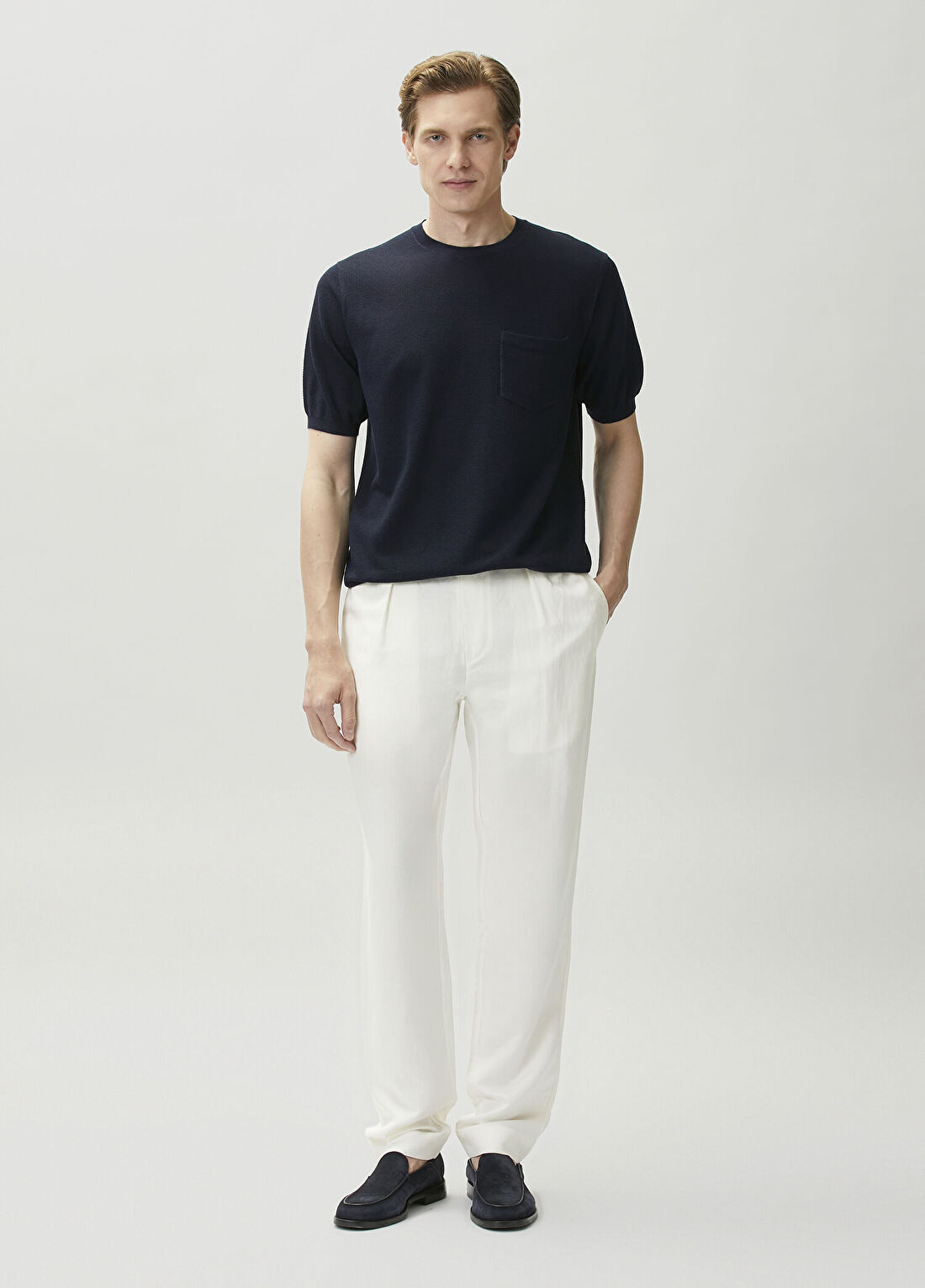 Ralph Lauren Purple Label Beyaz Beli Kordonlu İpek Pantolon