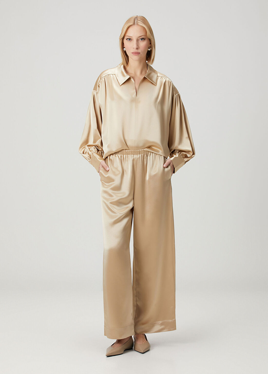 By Malene Birger Leonora Bej Saten Bluz görsel 2