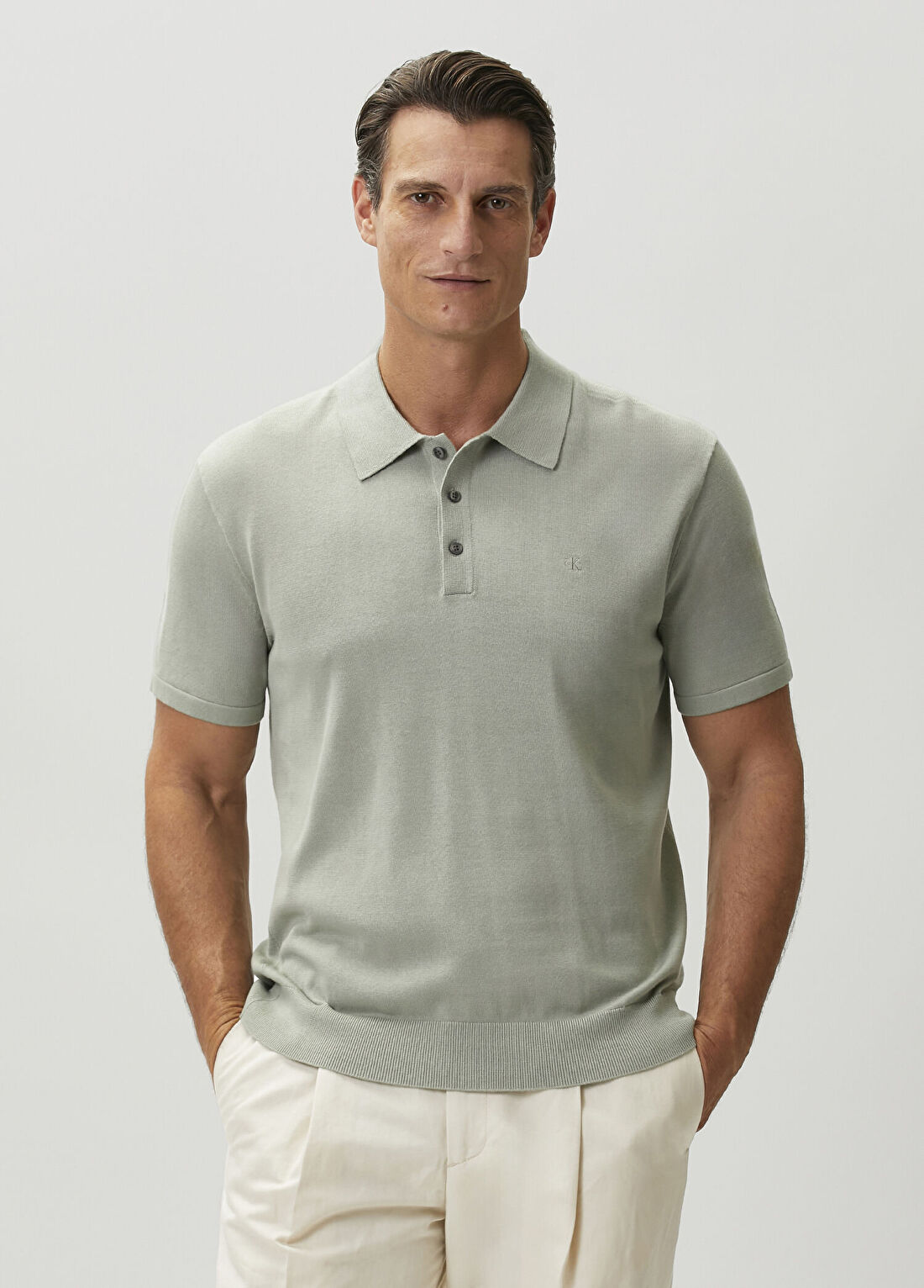 Calvin Klein Supima Bej Polo Yaka Triko