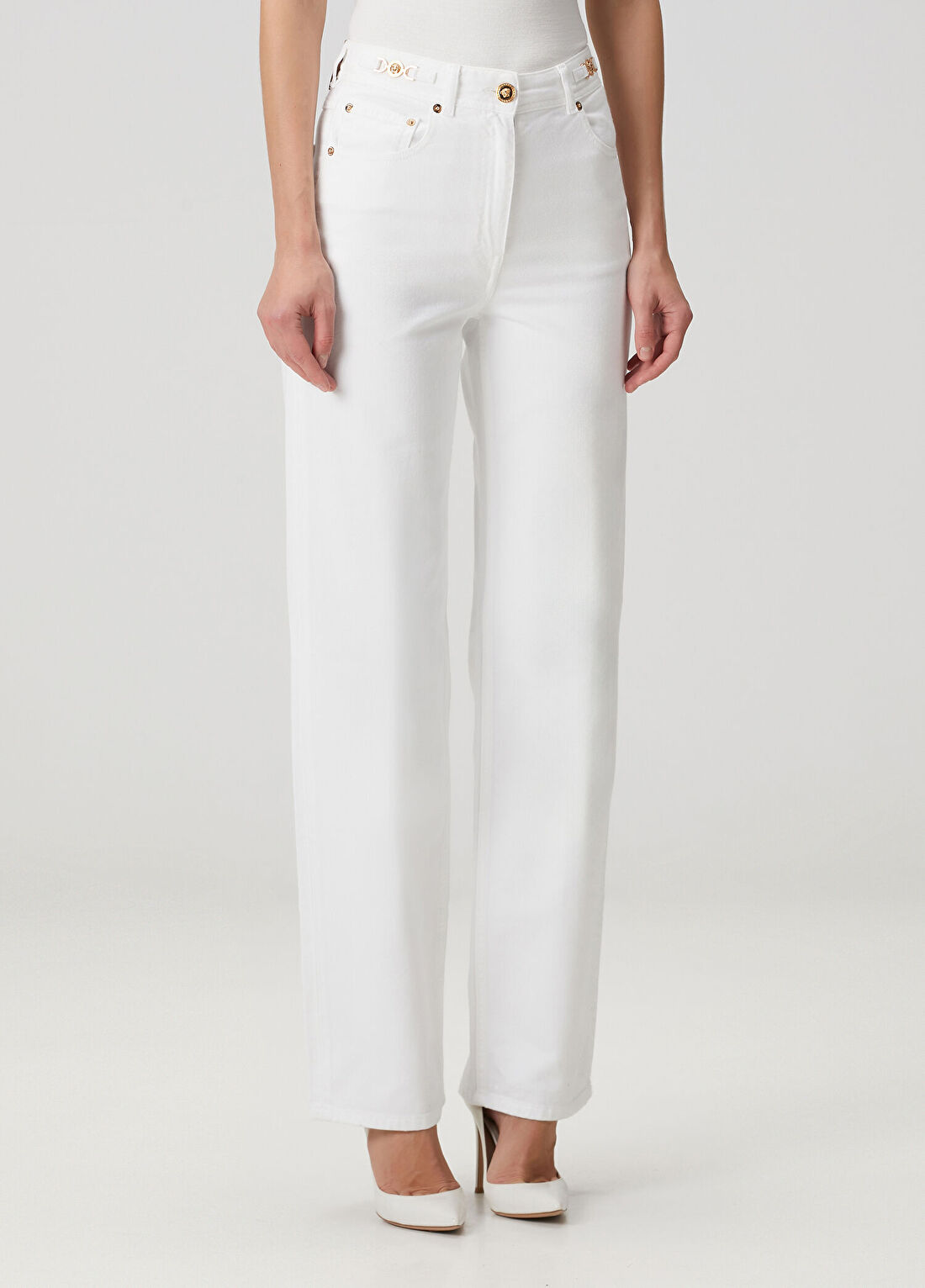 Versace Regular Fit Beyaz Jean Pantolon görsel 3