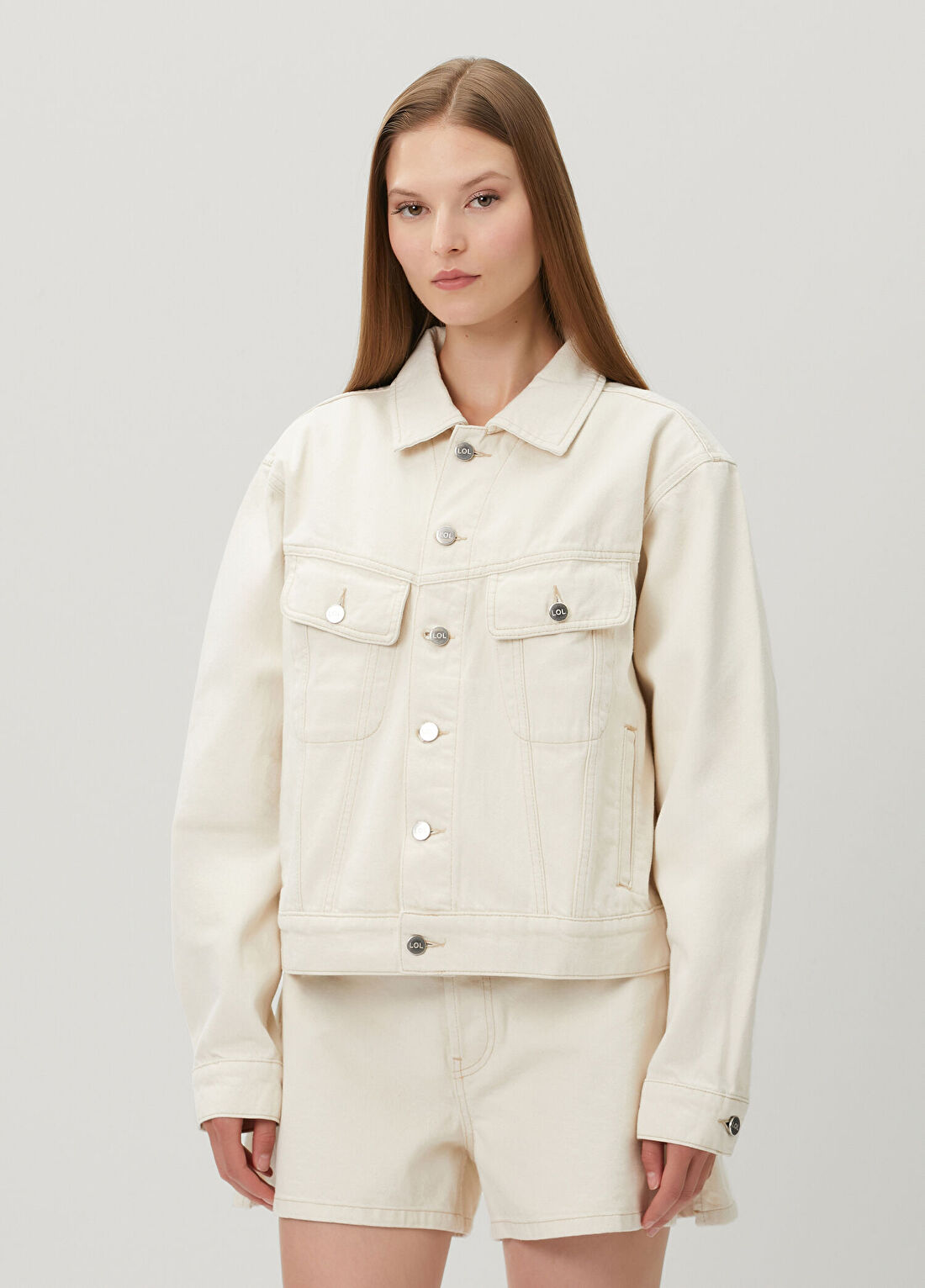 Lol Toria Bej Denim Ceket görsel 3