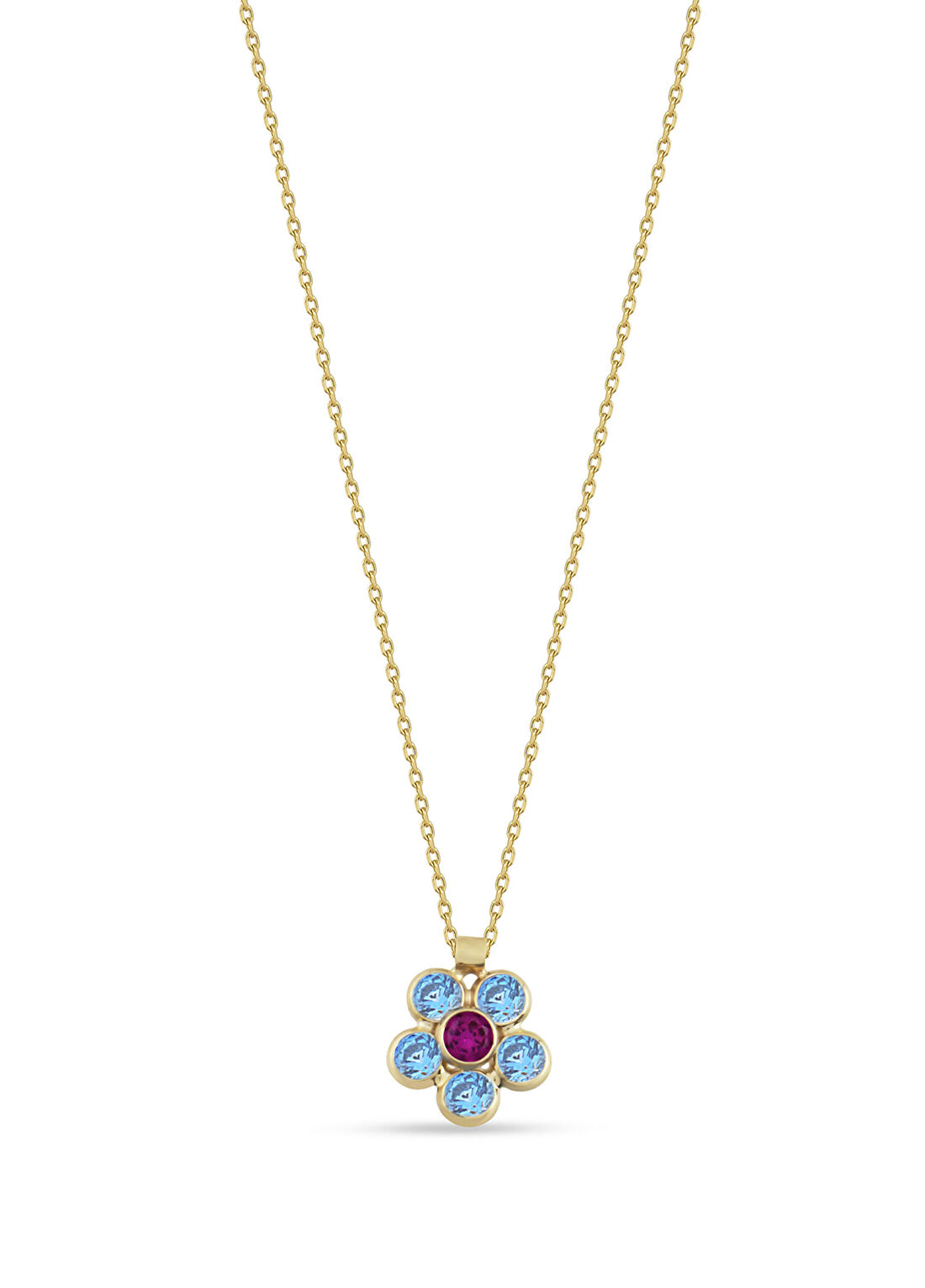 Orena Jewelry Aquamarine Daisy 14 Ayar Altın Kadın Kolye