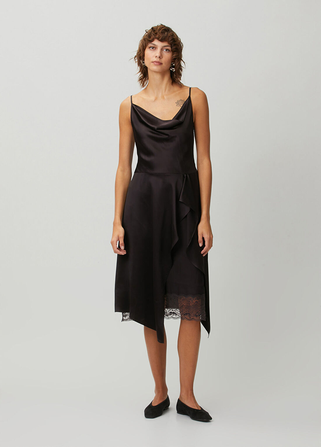 Acne Studios Koyu Kahverengi Dantel Garnili Midi Elbise