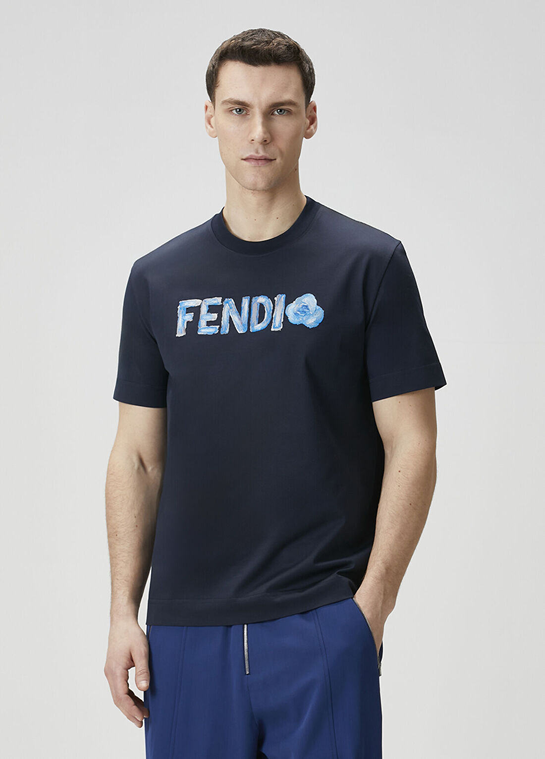 Fendi Lacivert Logo İşlemeli T-shirt