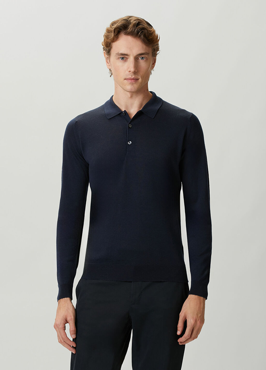 John Smedley Belpe Koyu Mavi Polo Yaka Yün Triko