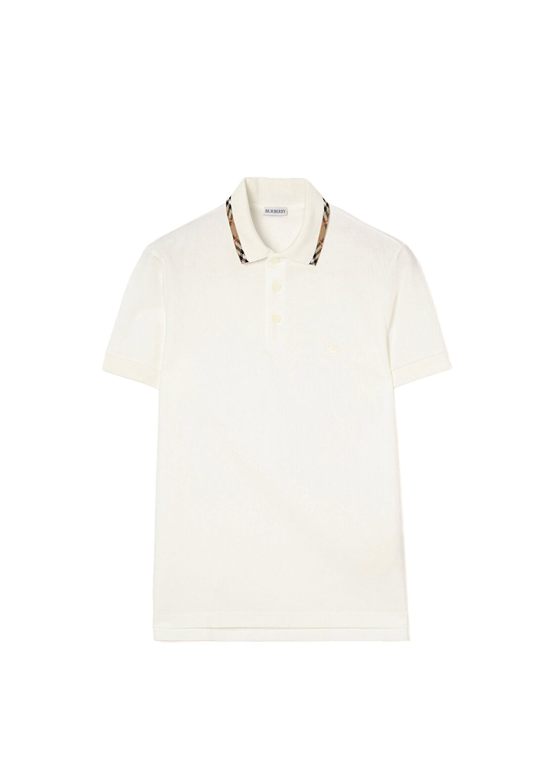Burberry Check Trim Pamuklu Beyaz Polo Yaka Kısa Kollu Erkek T-Shirt