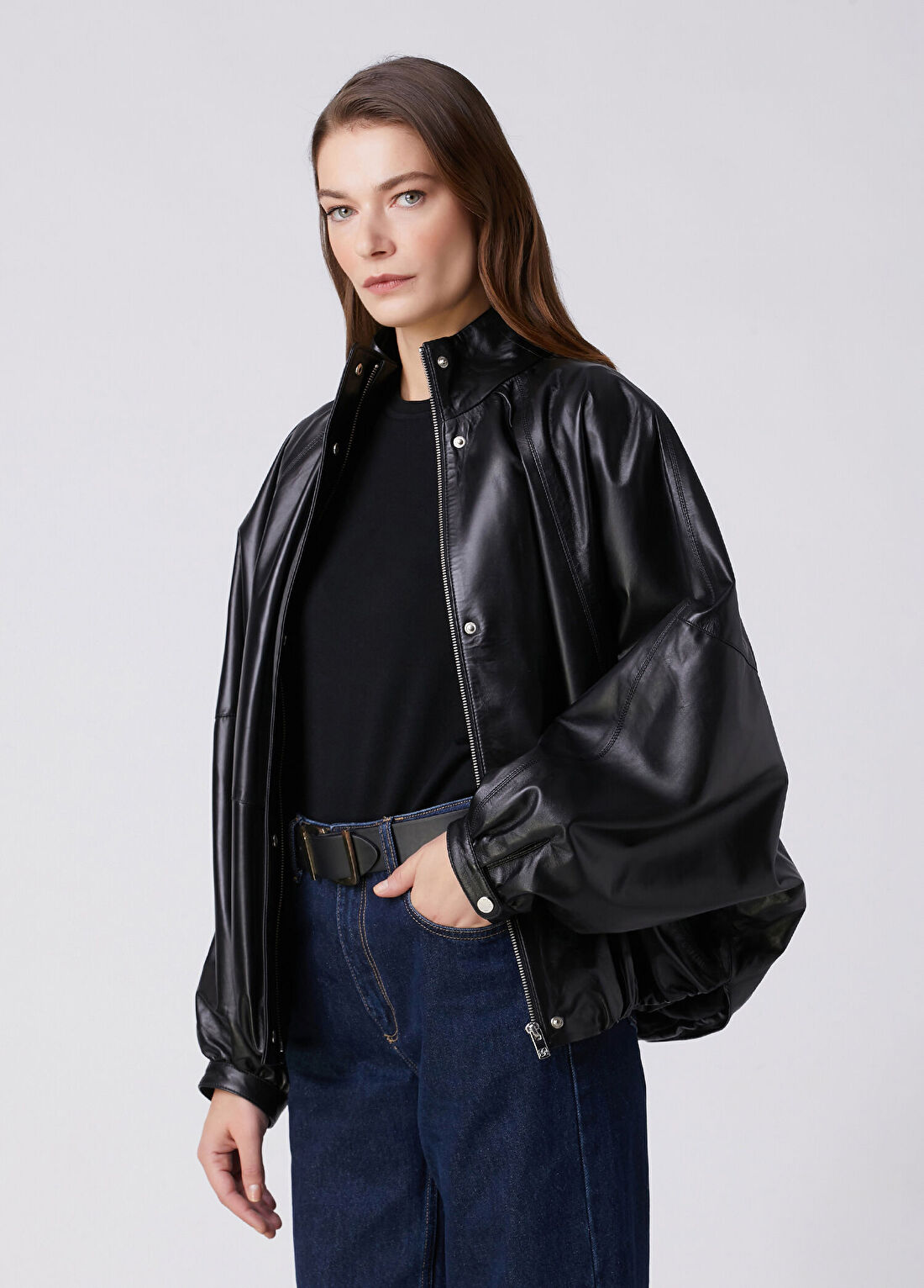 Beymen Collection Siyah Balon Formlu Deri Ceket