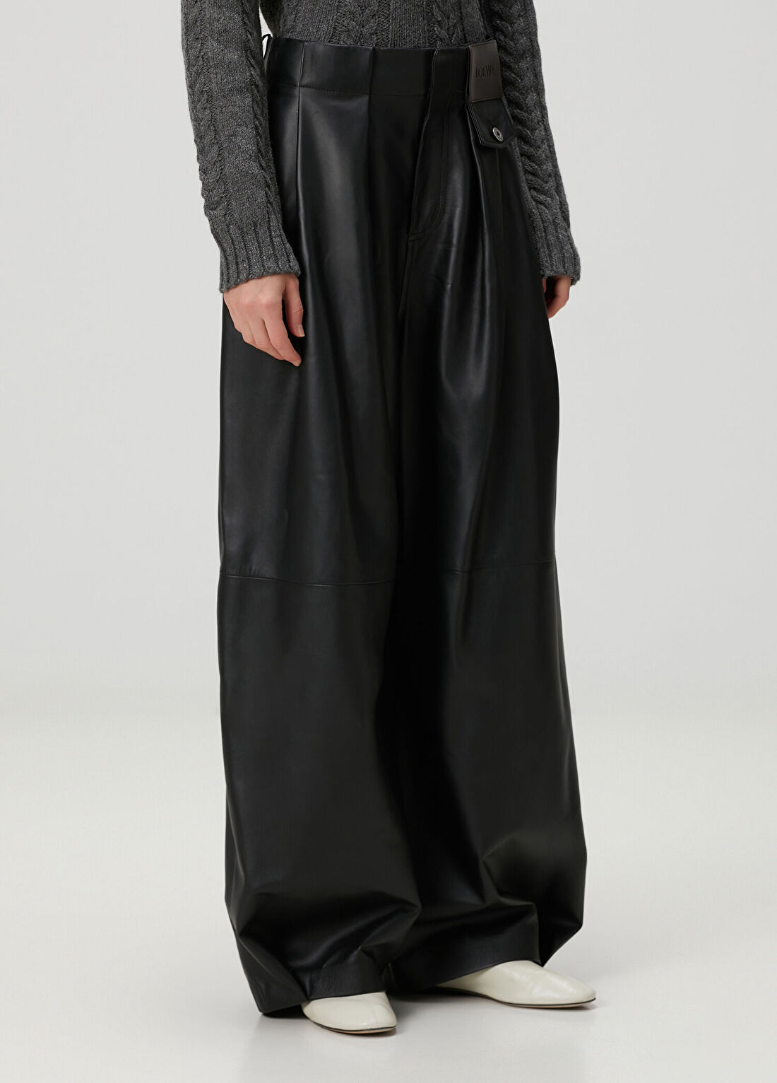 Loewe Siyah Wide Leg Deri Pantolon görsel 3