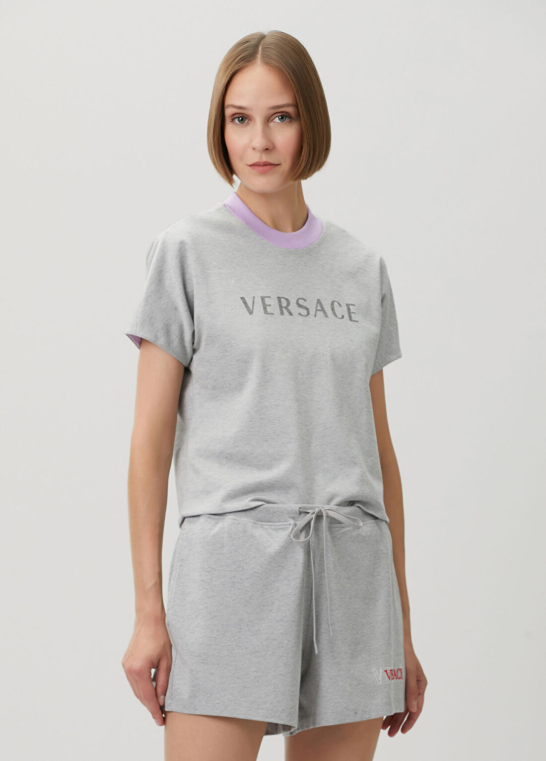Versace Gri Lila Logolu Jersey T-shirt