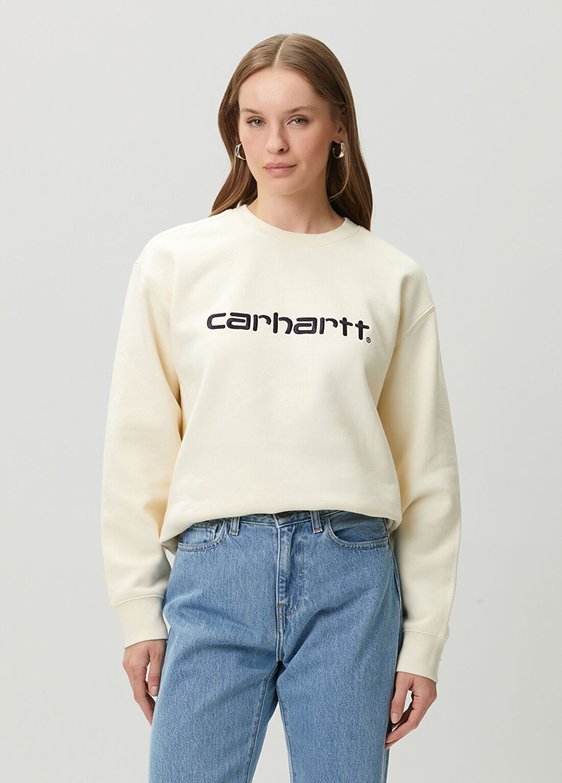 Carhartt WIP Krem Logolu Sweatshirt görsel 3