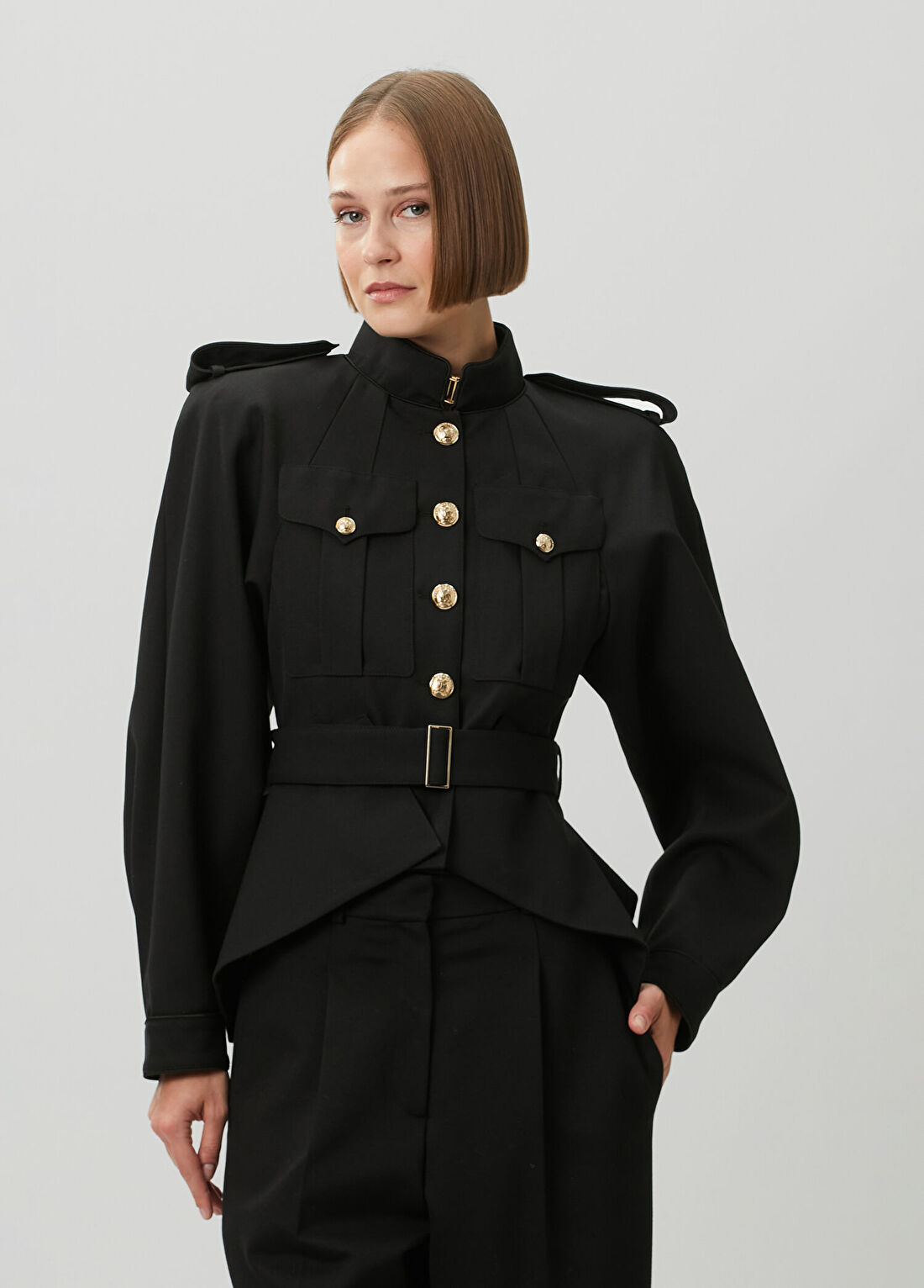 Balmain Siyah Yün Gabardin Ceket