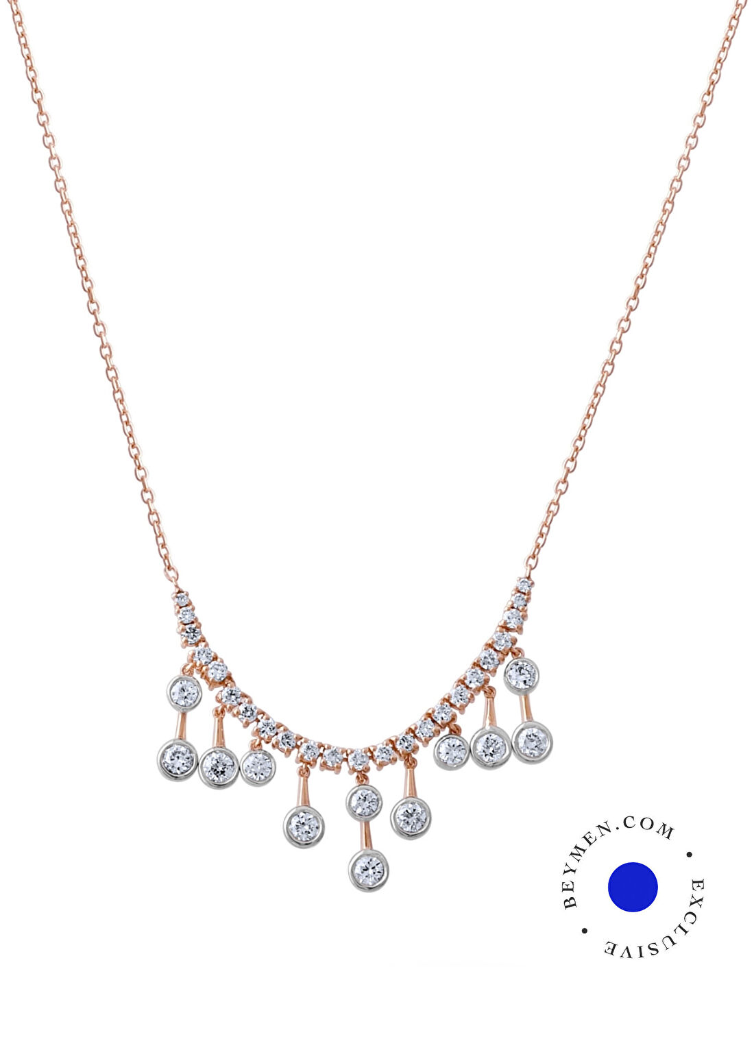 Safir Mücevher Luna Pırlanta Taşlı 14 Ayar Rose Gold Kadın Kolye
