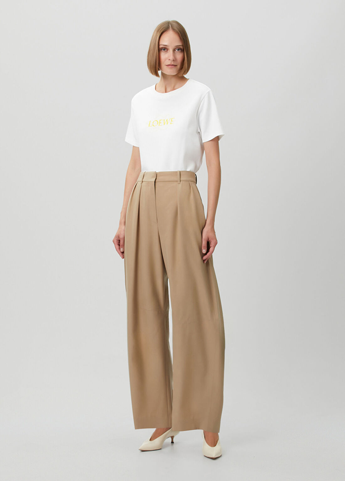 Loewe Barrel Sarı Bej Pileli Yün Pantolon