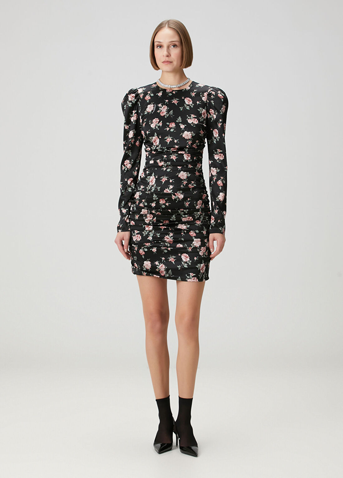 Dolce&Gabbana Pembe Siyah Mini İpek Elbise