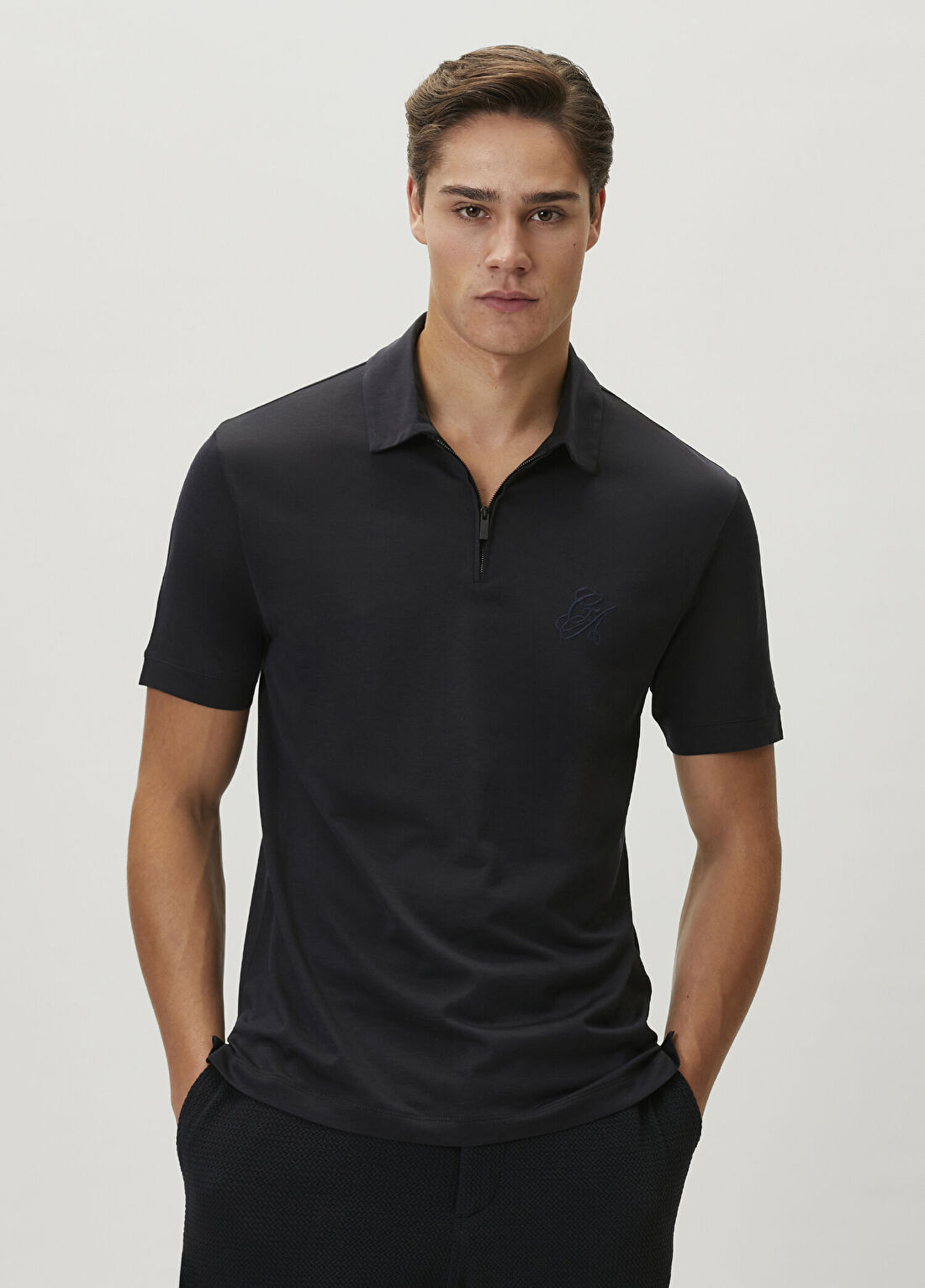 Giorgio Armani Lacivert İpek Polo Triko