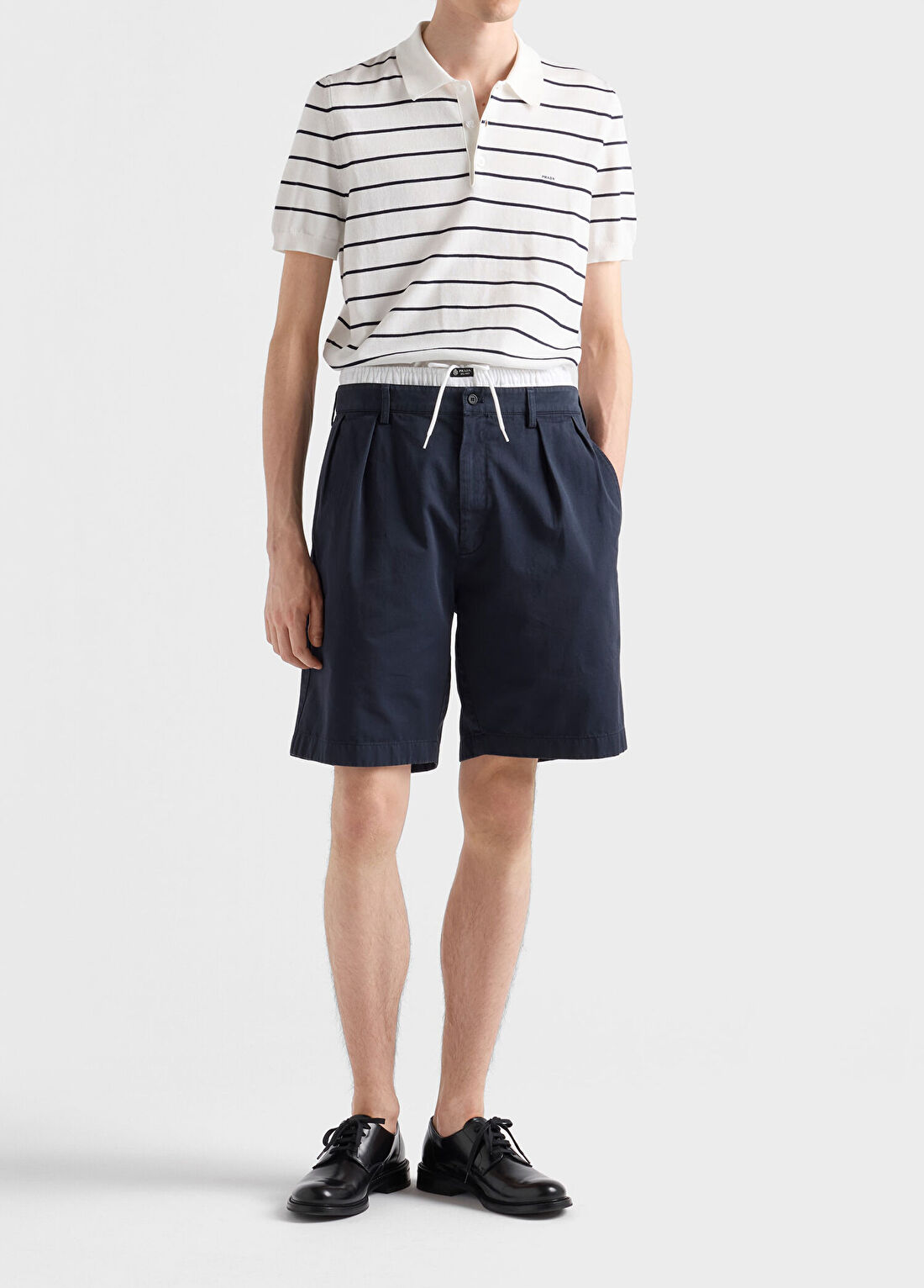 Prada Çizgili Beyaz Polo Yaka Kısa Kollu Erkek T-shirt görsel 2