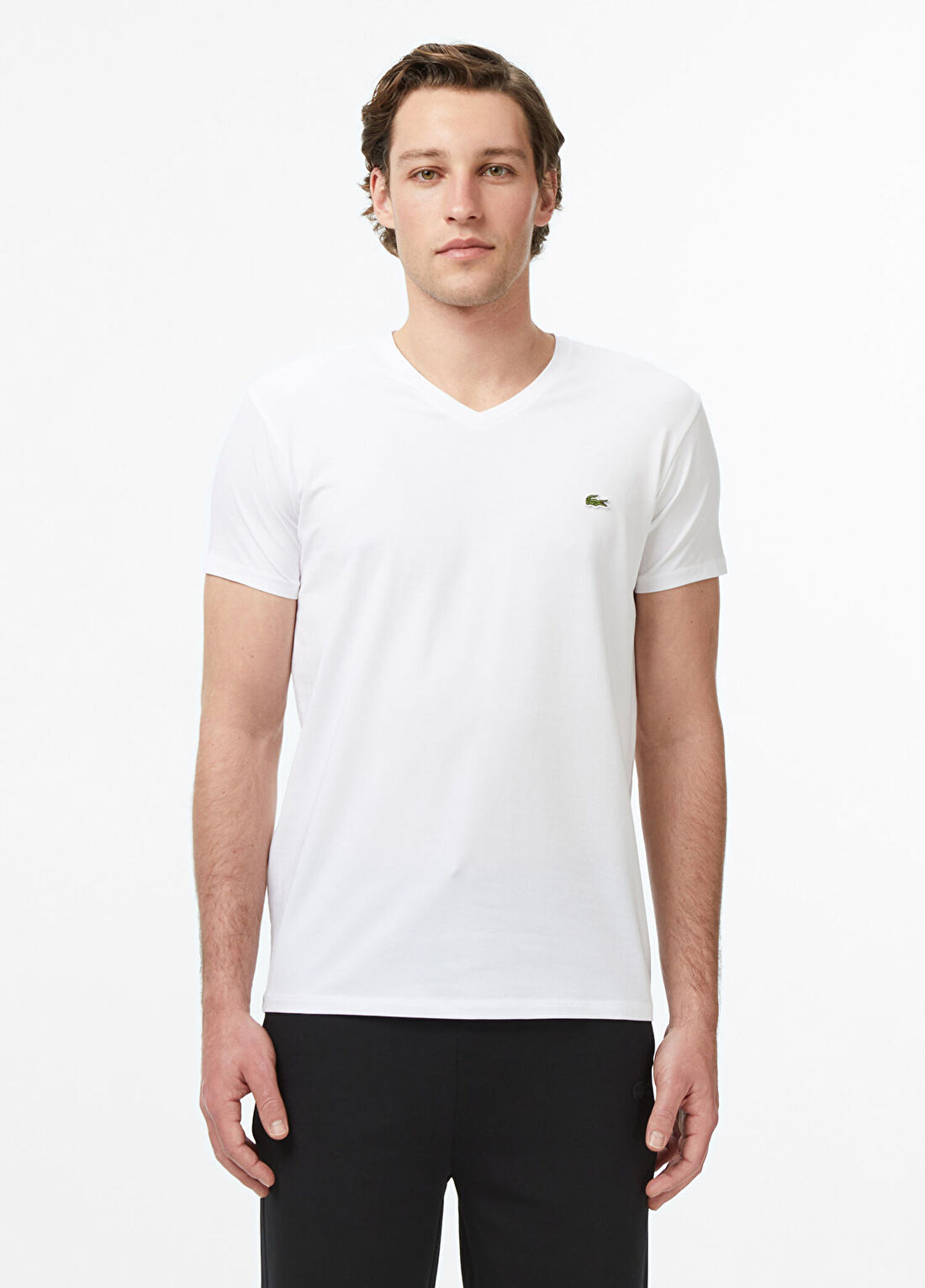 Lacoste Beyaz V Yaka Slim Fit Kısa Kollu Erkek T-Shirt