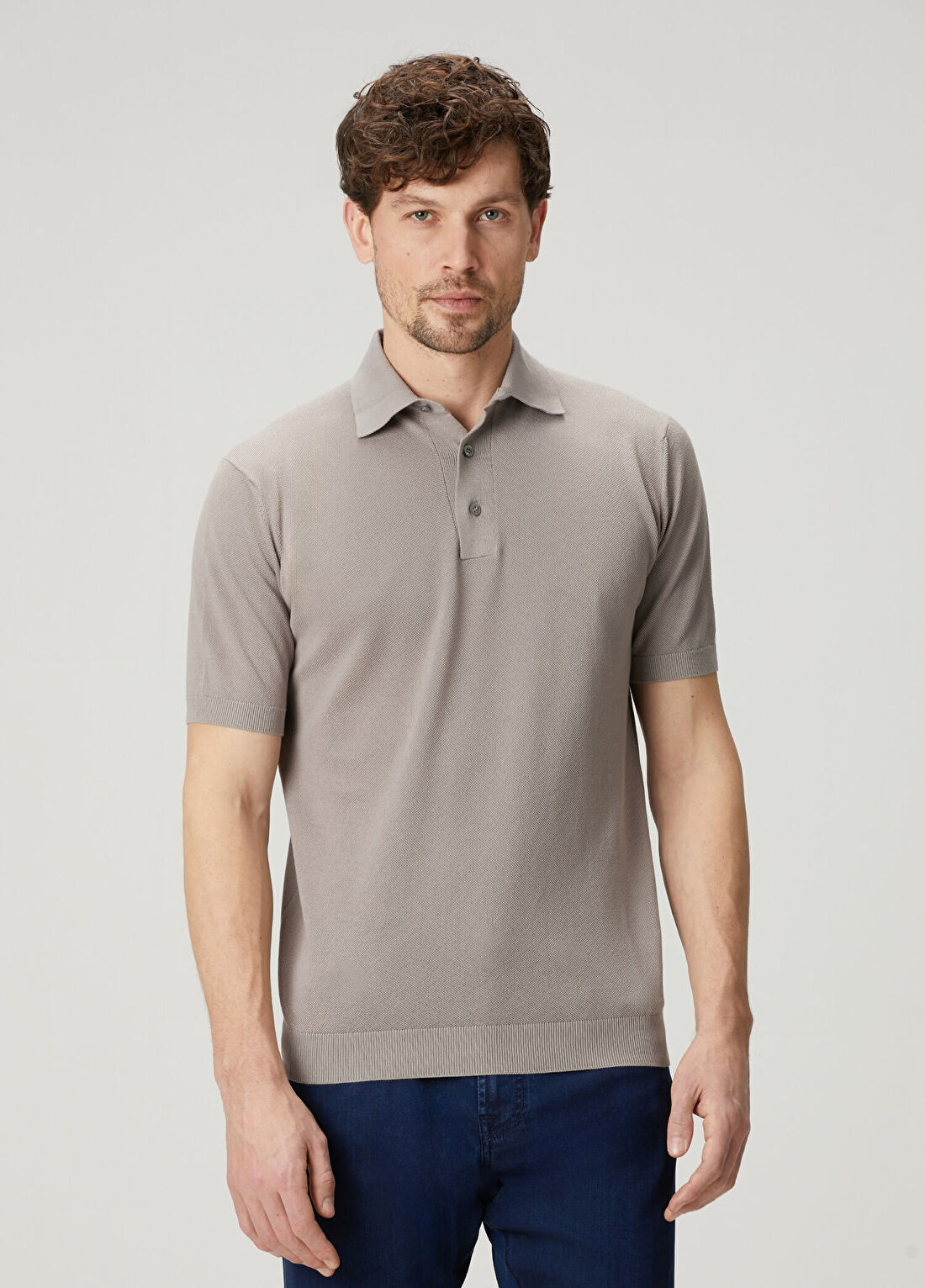 Lardini Gri Polo Yaka Kısa Kollu Triko