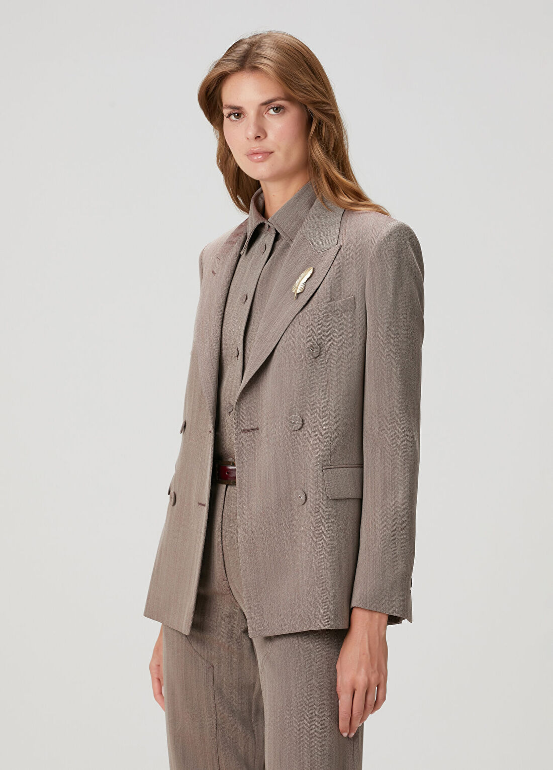 Golden Goose Vizon Desenli Kruvaze Yün Ceket