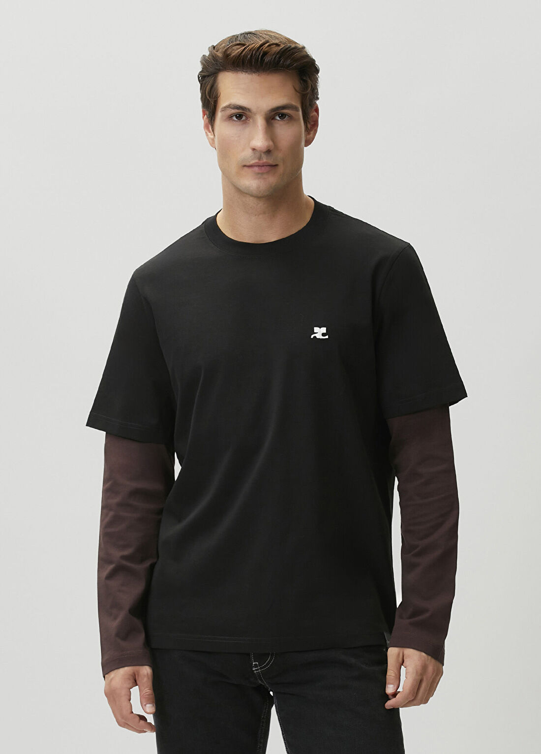 Courreges Siyah Bordo Uzun Kol T-shirt