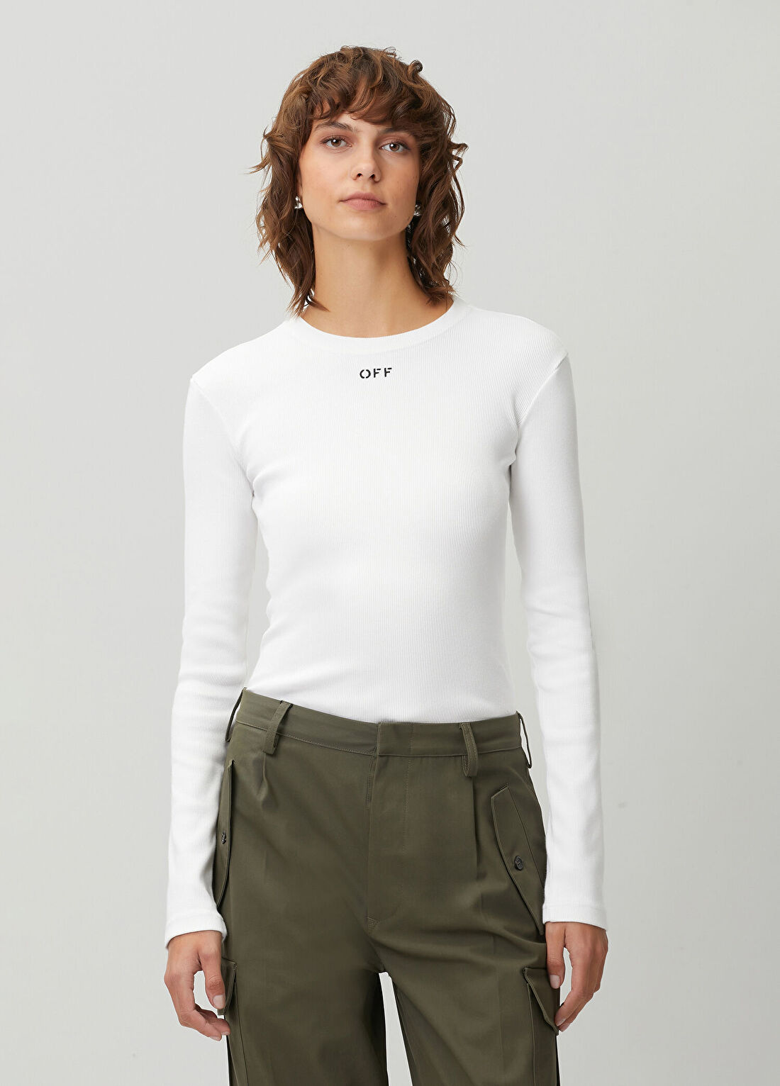 Off-White Beyaz Logolu Uzun Kol T-shirt