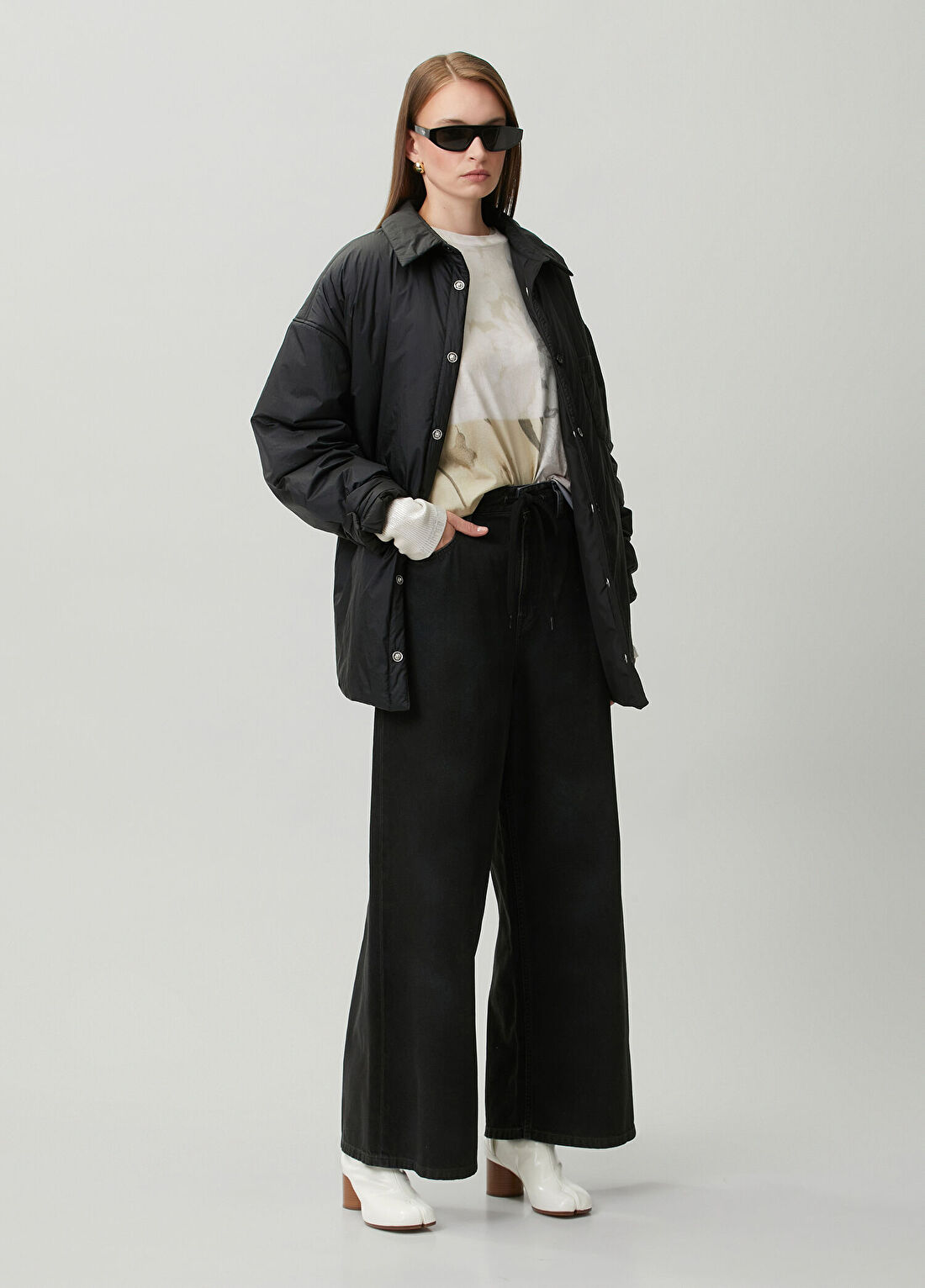 MM6 Maison Margiela Siyah Wide Leg Jean Pantolon