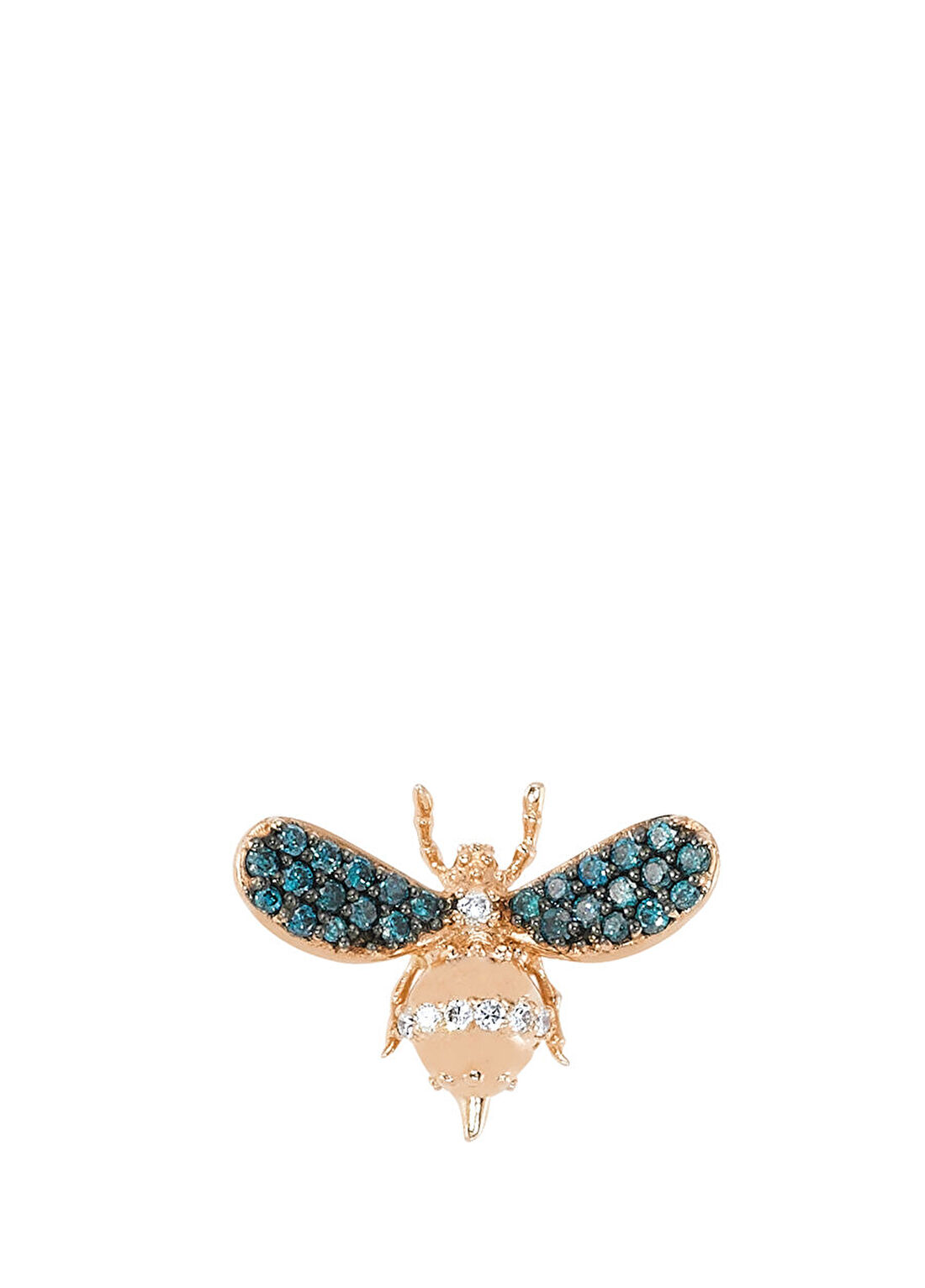 Bee Goddess Queen Bee Tekli Mavi Pırlanta Kadın Altın Küpe