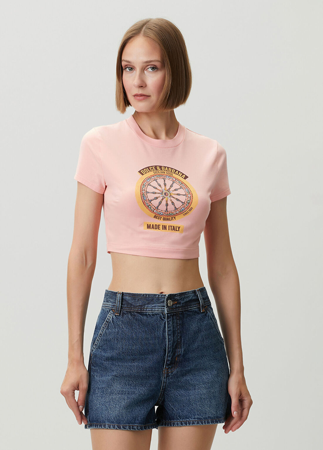 Dolce&Gabbana Pembe Baskılı Crop T-shirt