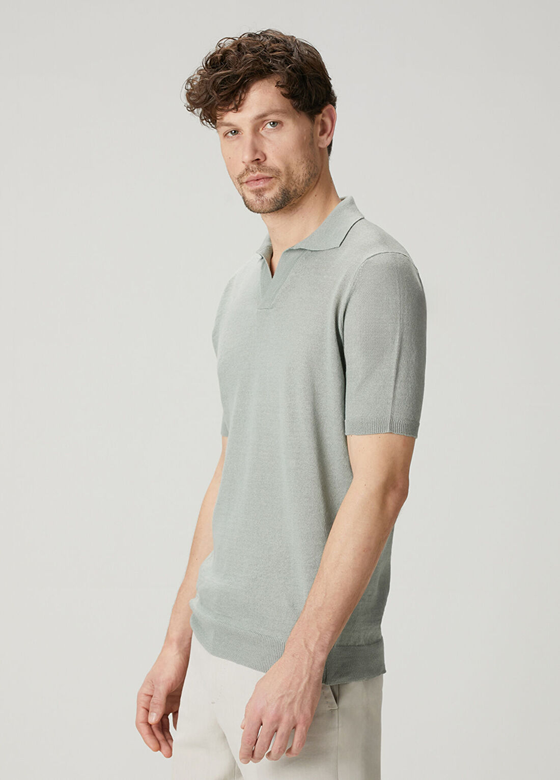 Lardini Yeşil Polo Yaka Kısa Kollu Keten Triko görsel 3