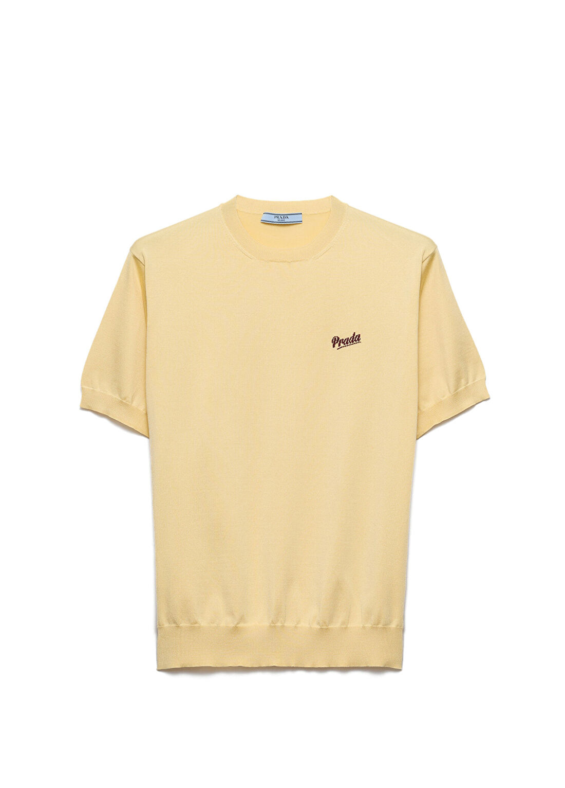 Prada Sarı İpek Bisiklet Yaka Kısa Kollu Kadın T-shirt