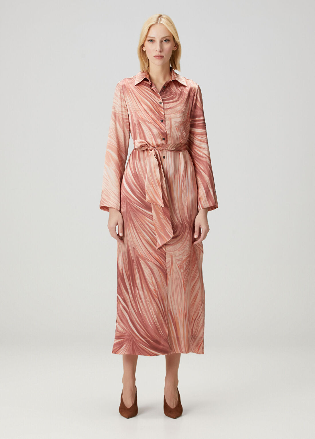 Kiton Pembe Desenli Midi İpek Gömlek Elbise görsel 2
