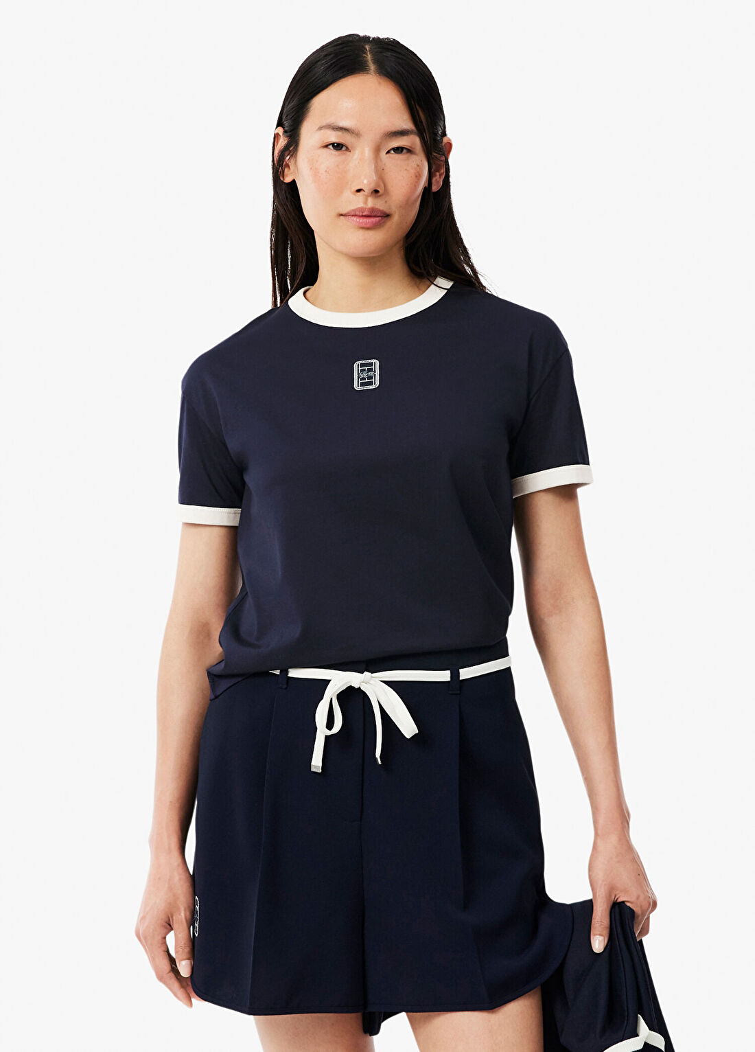 Lacoste Lacivert Bisiklet Yaka Relaxed Fit Kısa Kollu Kadın T-Shirt