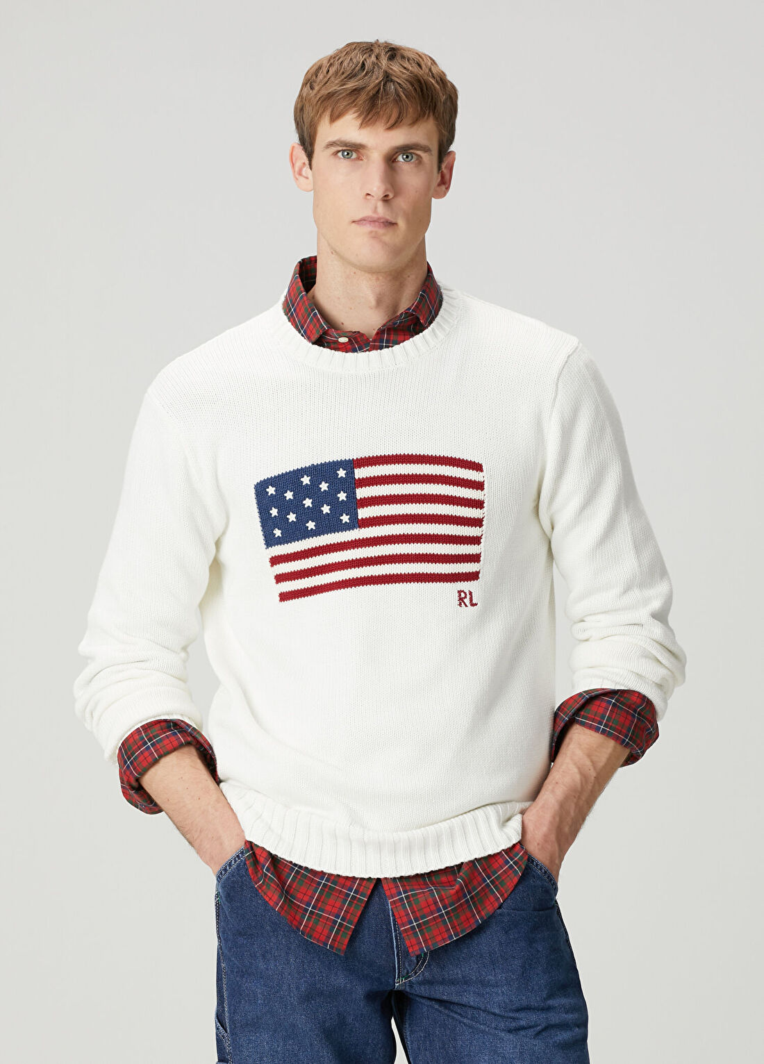 Polo Ralph Lauren Beyaz Bayrak Jakarlı Kazak