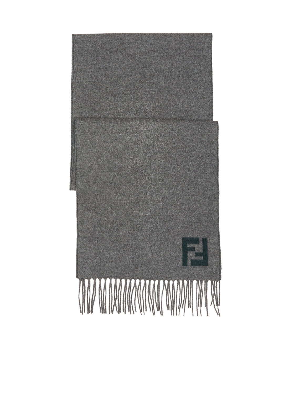 Fendi Gri Yeşil Logo Jakarlı Erkek Yün Atkı
