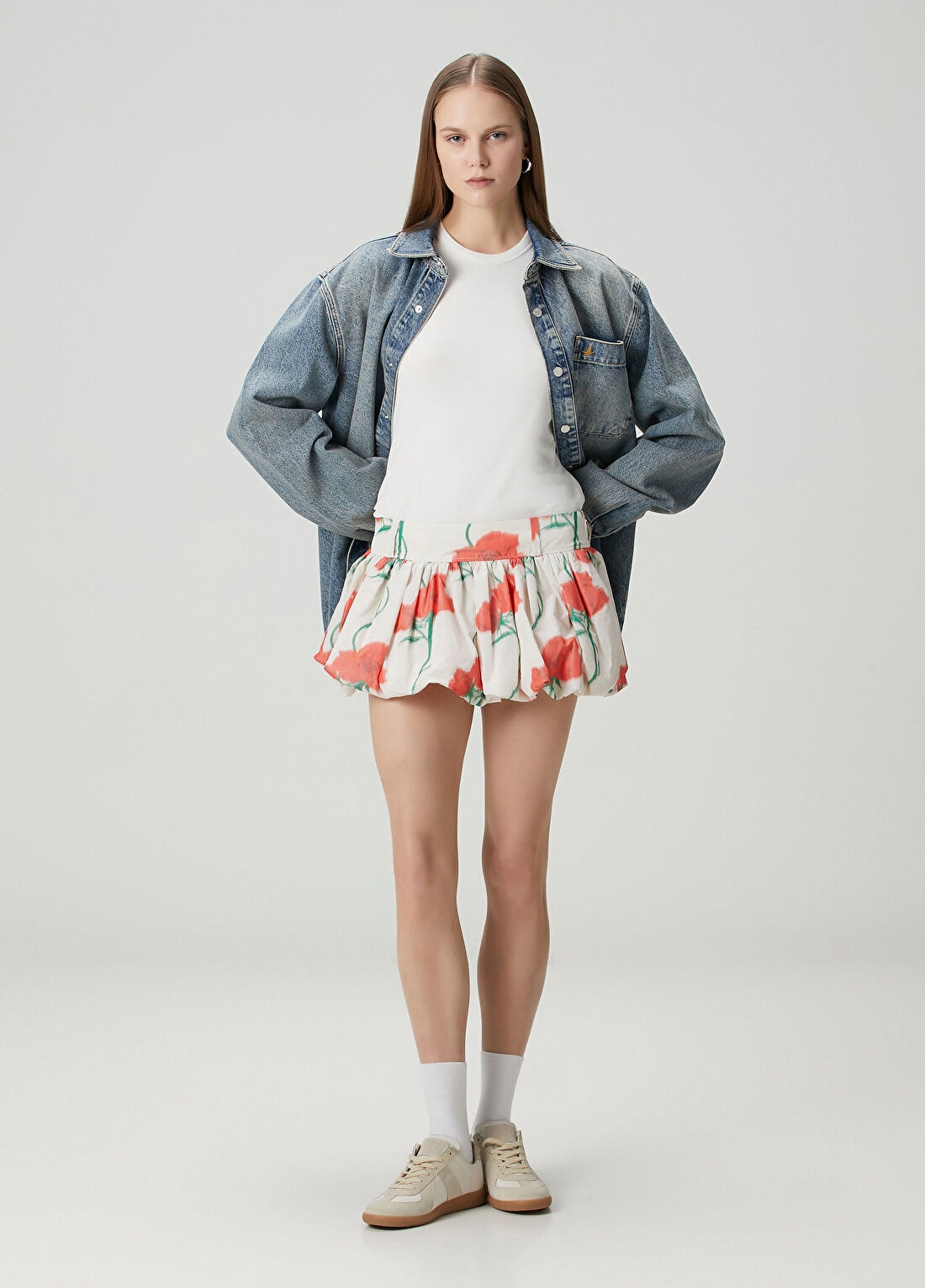 Kenzo Archive Ekru Çiçekli Mini Tafta Balon Etek