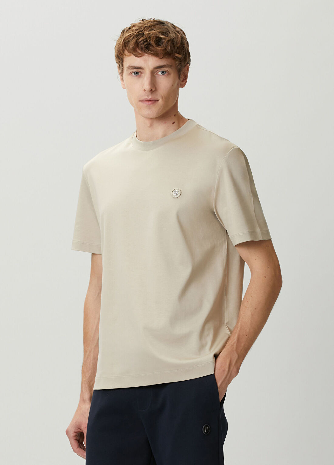 Boss Bej Logo Detaylı T-shirt