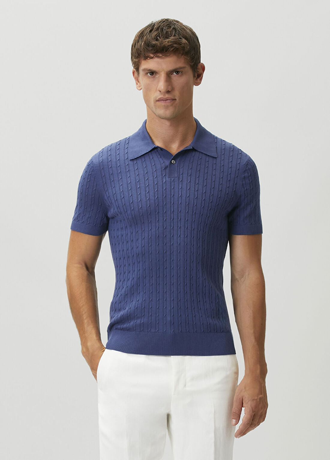 Dunhill Lacivert Polo Yaka Dokulu Kısa Kollu Triko