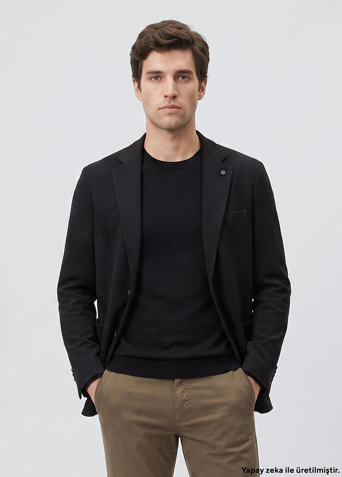 Network Siyah Slim Fit Armür Desenli Örme Ceket