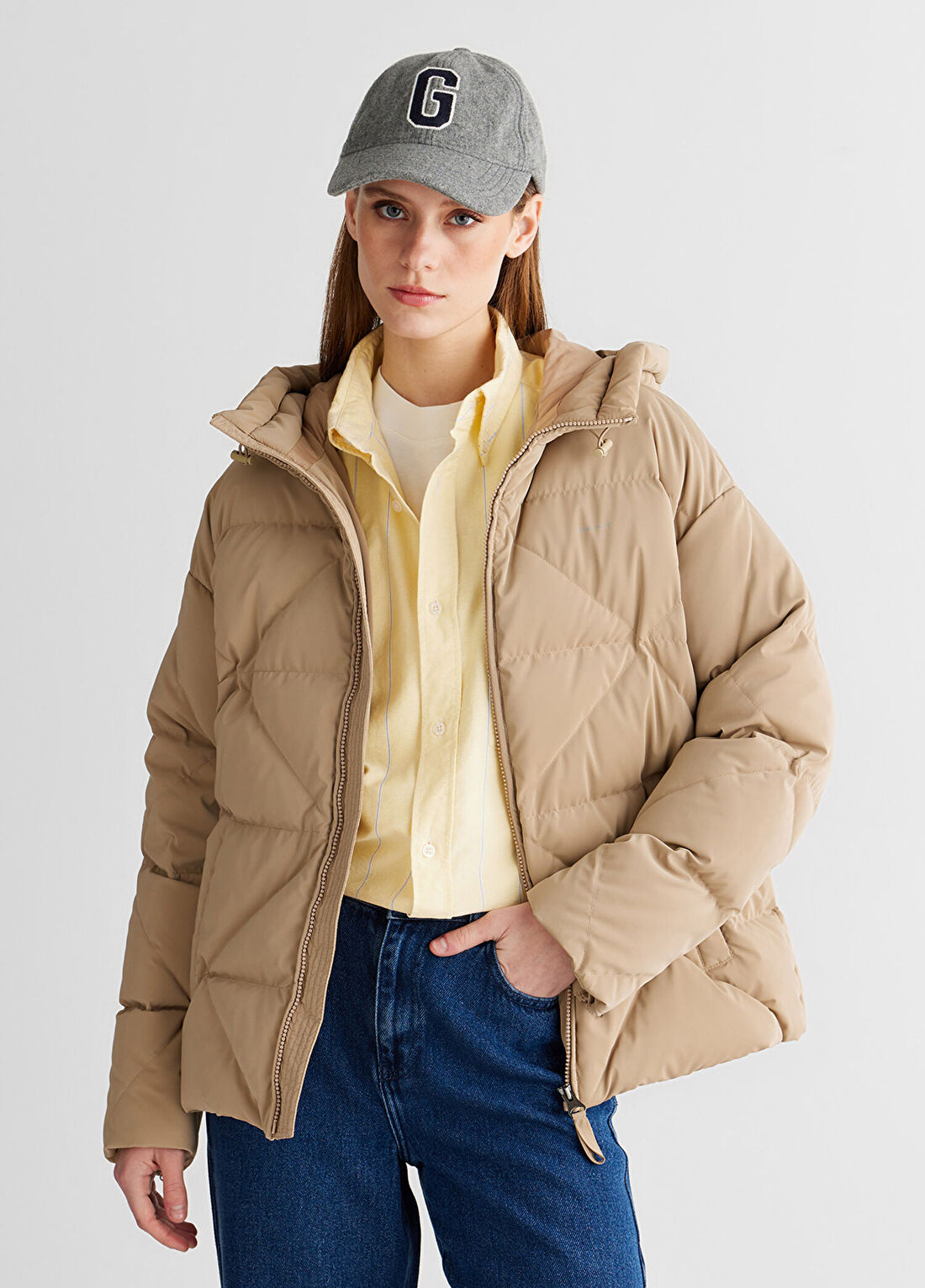 Gant Bej Regular Fit Fermuarlı Kapüşonlu Kadın Ceket