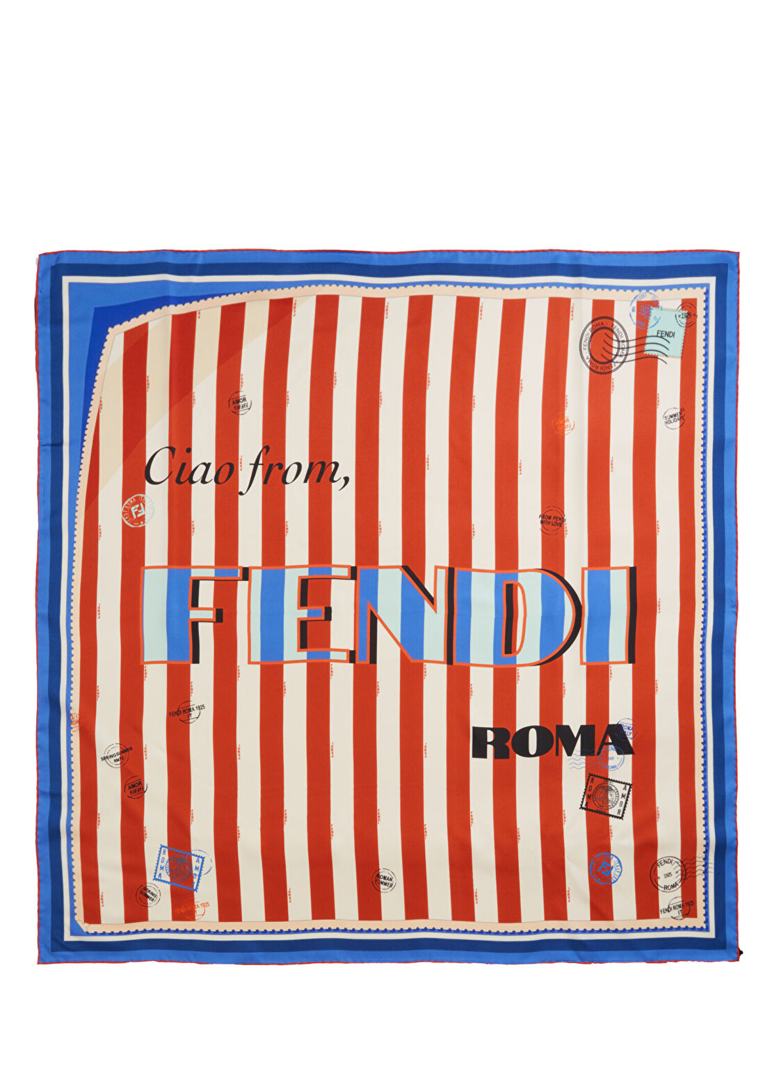 Fendi Mavi Turuncu Çizgili Kadın İpek Şal