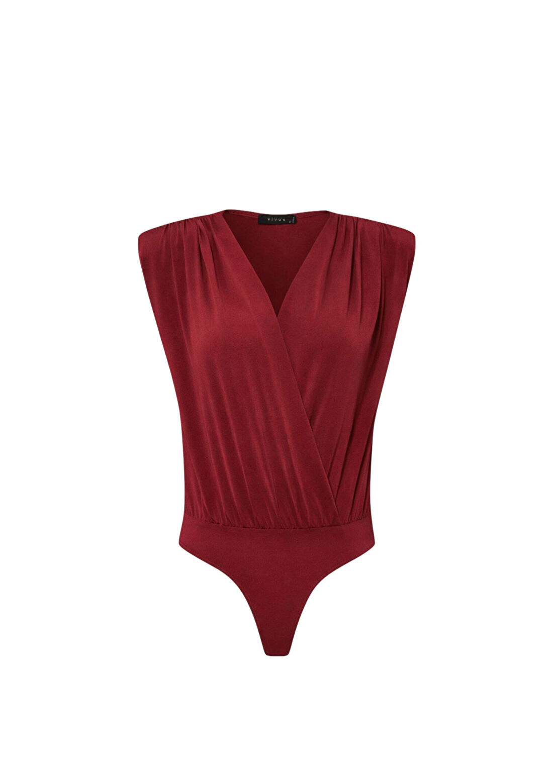 Rivus Bordo V Yakalı Önü Büzgülü ve Omuzu Vatka Detaylı Kadın Body