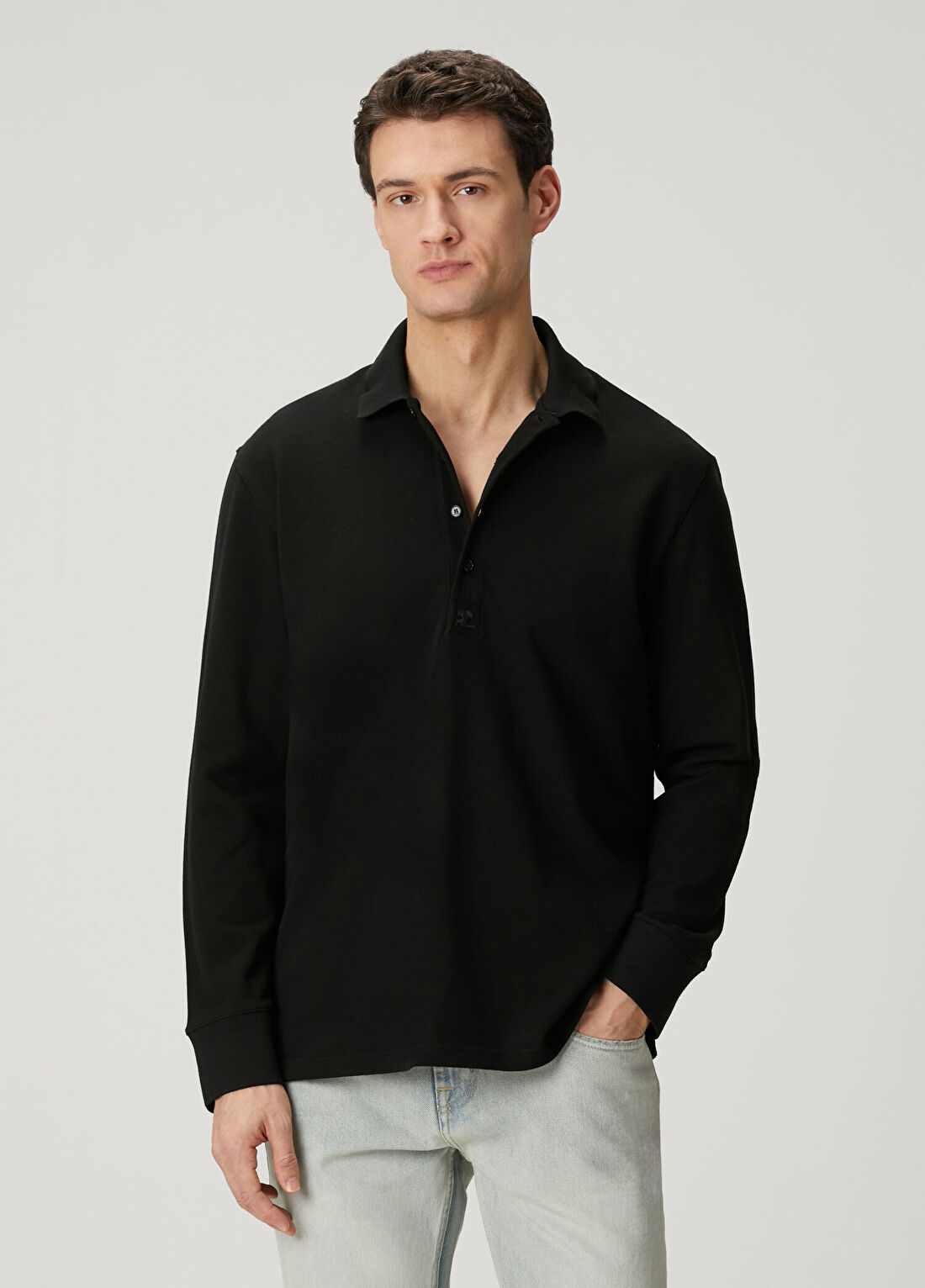 Courreges Siyah Polo Yaka Oversized Sweatshirt
