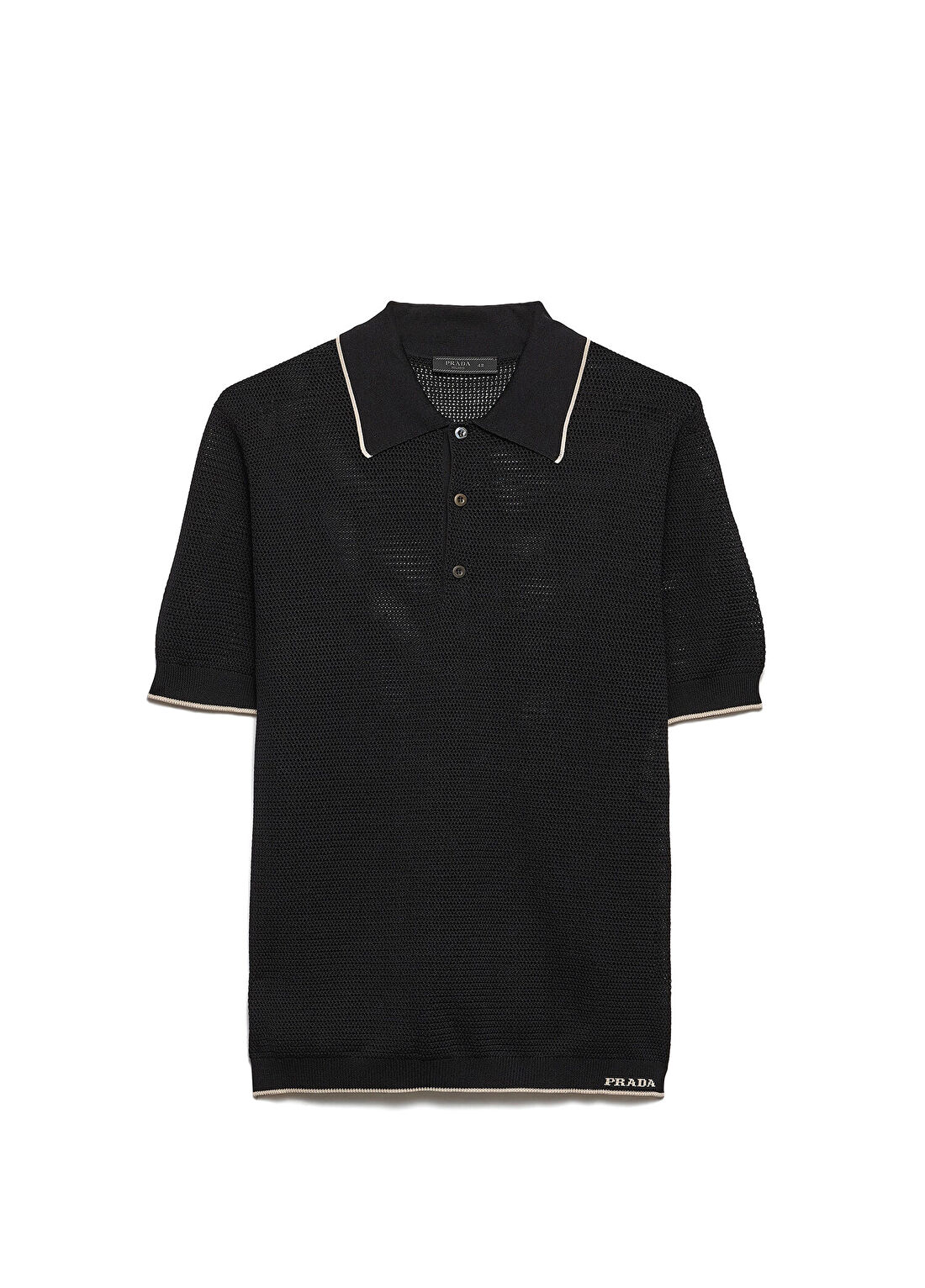 Prada Siyah İpek ve Pamuklu Polo Yaka Kısa Kollu Erkek T-shirt