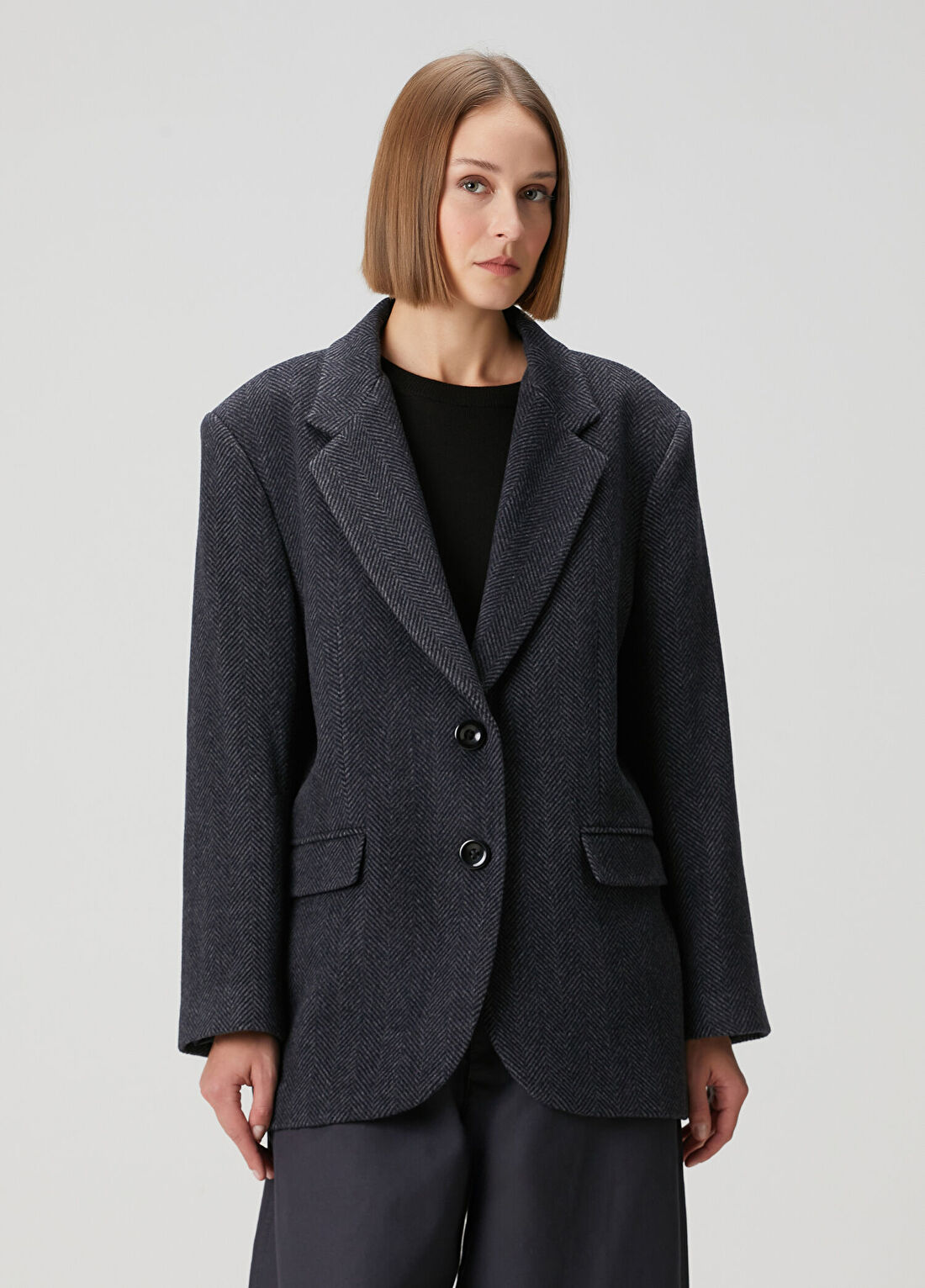 Amour et Naturel Lacivert Yün Blazer
